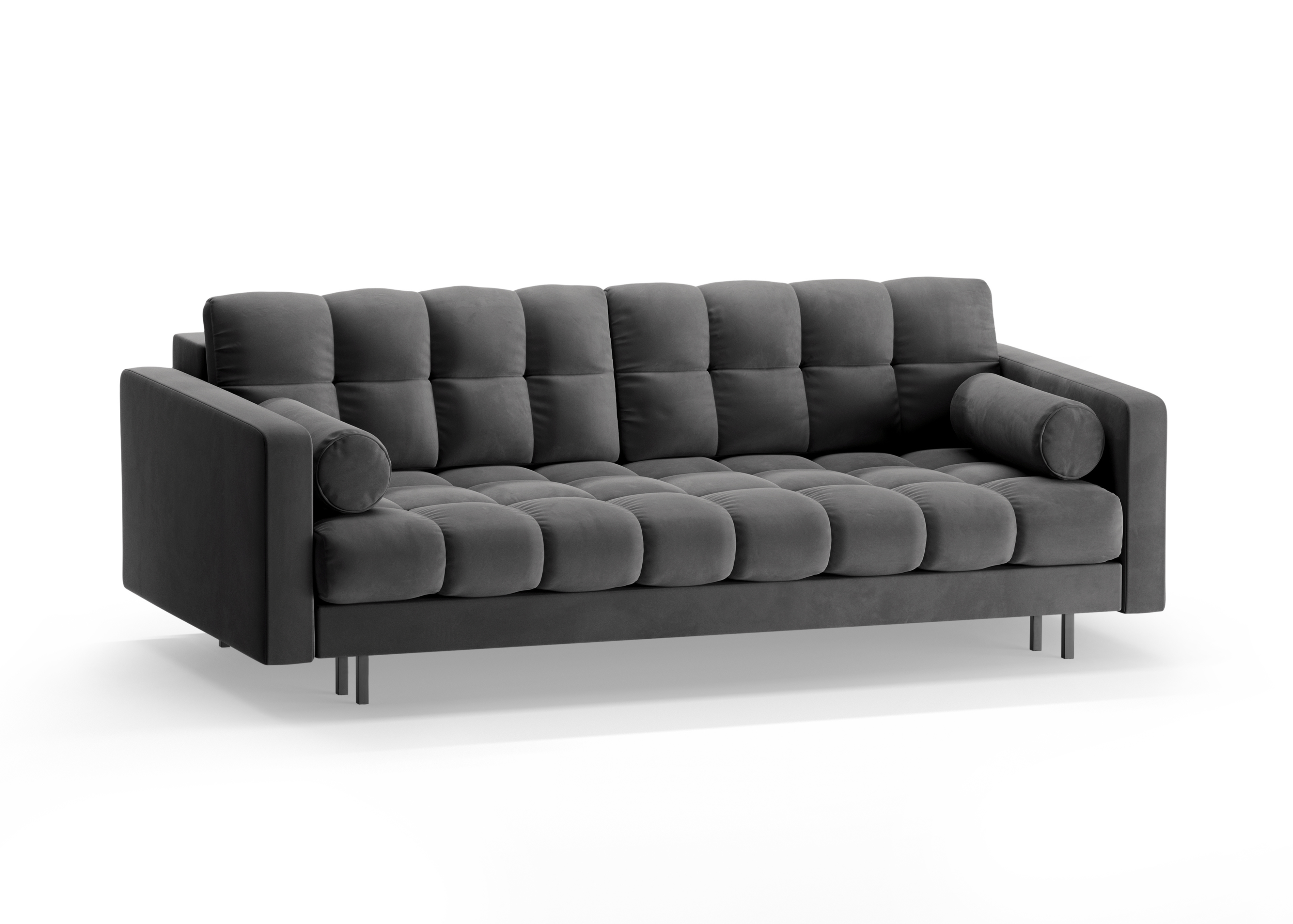 Samtsofa 3-Sitzer mit Schlaffunktion BALI grau mit schwarzem Untergestell