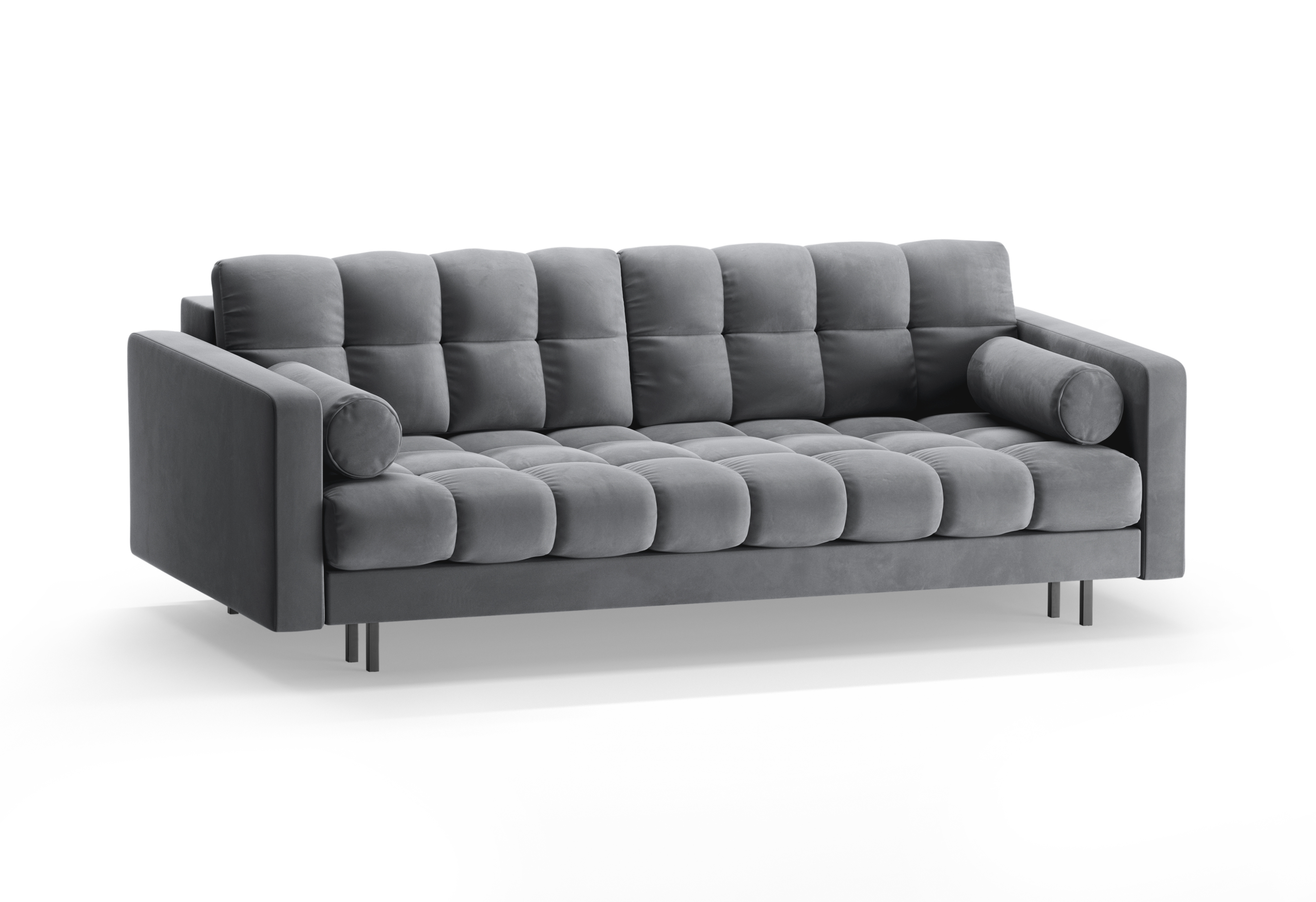 Samt 3-Sitzer Sofa mit Schlaffunktion BALI hellgrau mit schwarzem Gestell