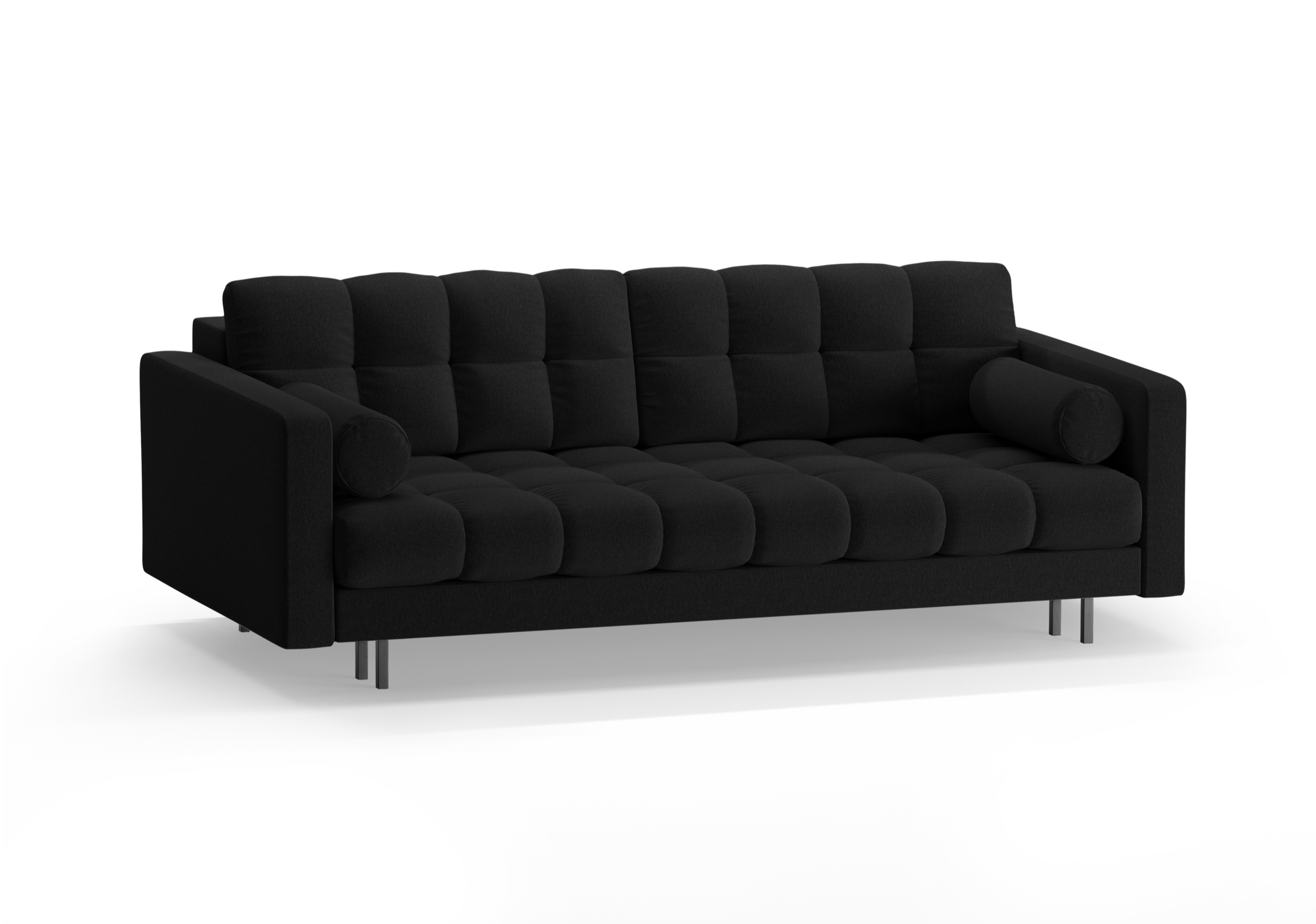 3-Sitzer Sofa mit Schlaffunktion BALI schwarzer Bouclé mit schwarzem Untergestell