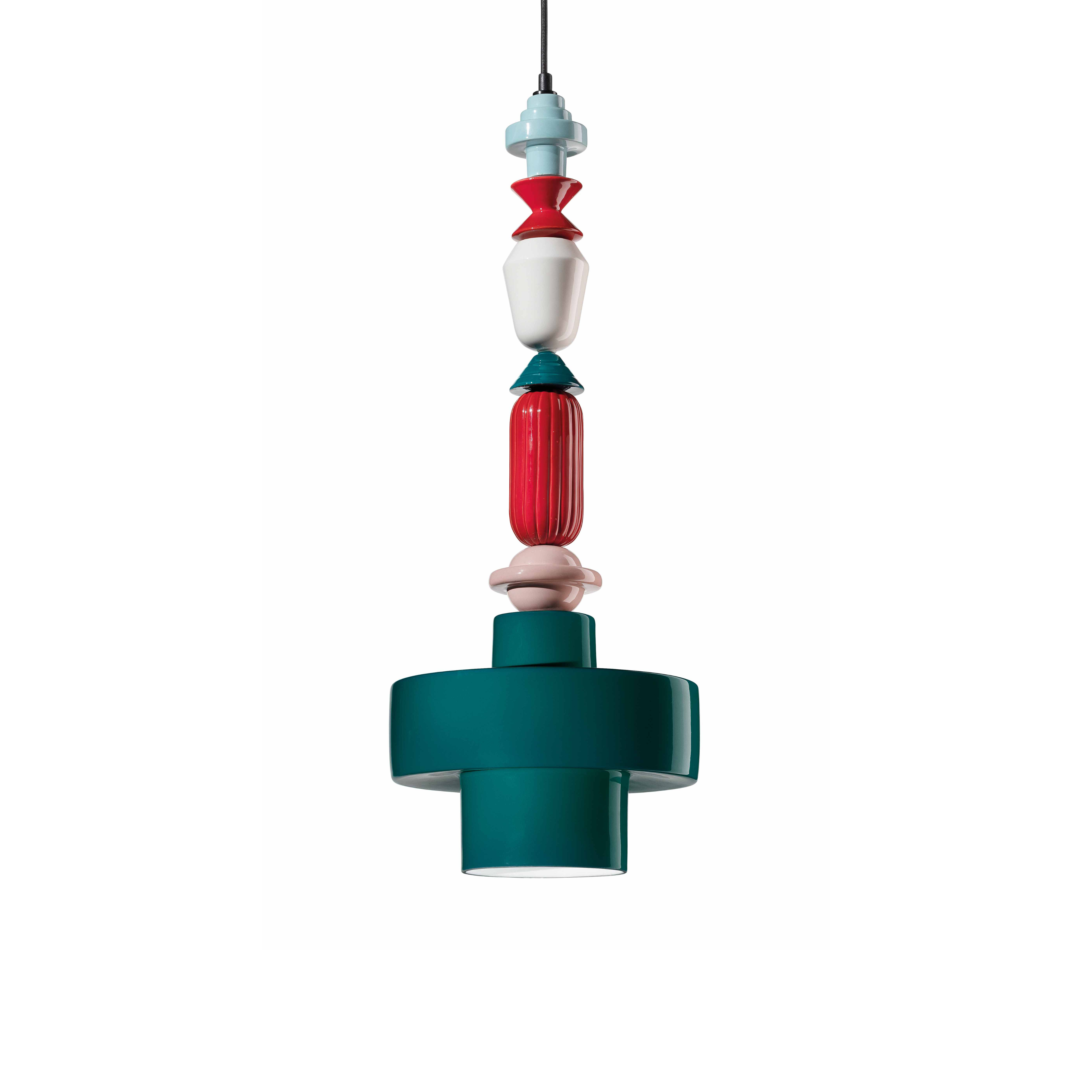 Ceramic pendant lamp LARIAT ROLL petrol blue