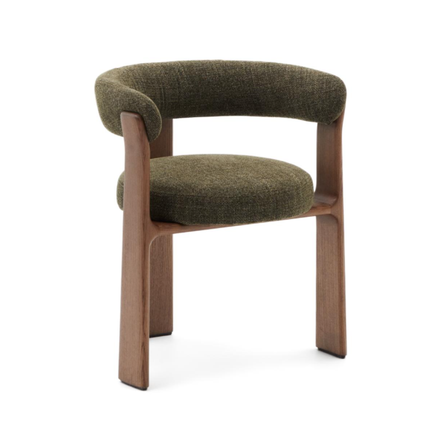 Granite armchair with armrests in green chenille and a dark ash base.