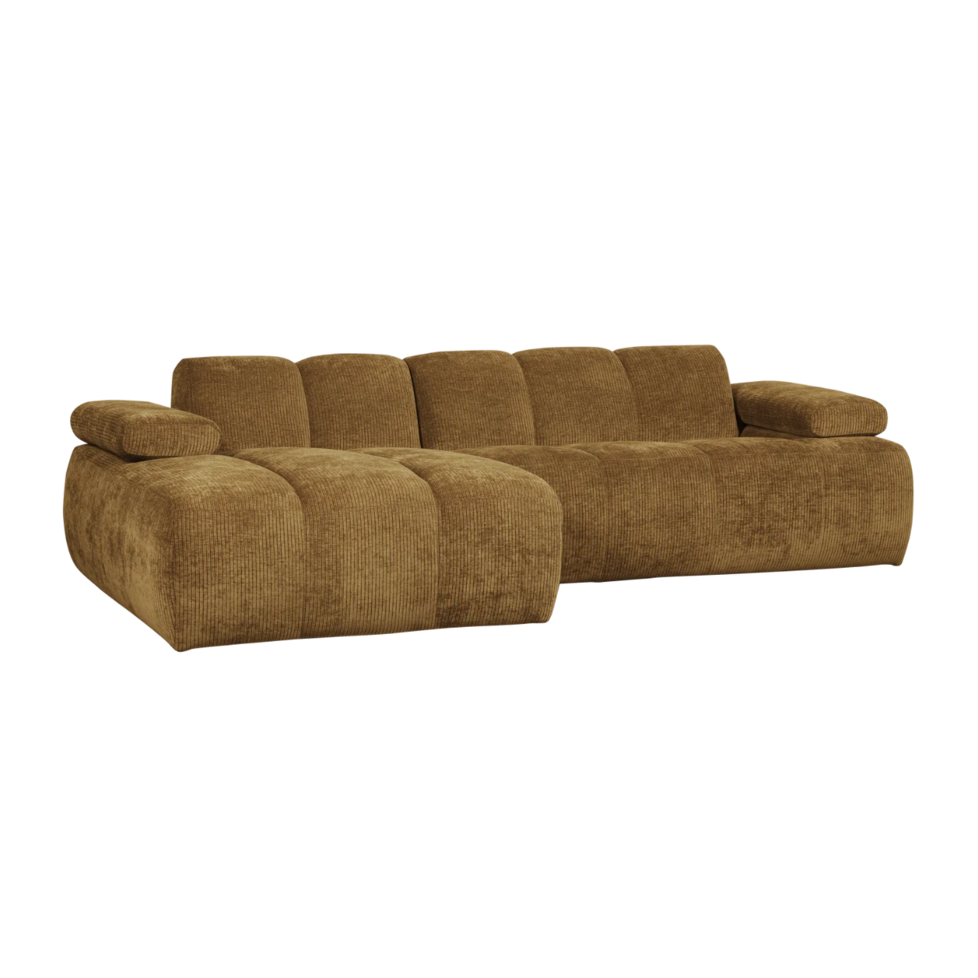 Modularer linker Ecksofa MOJO in dunklem Honigcord