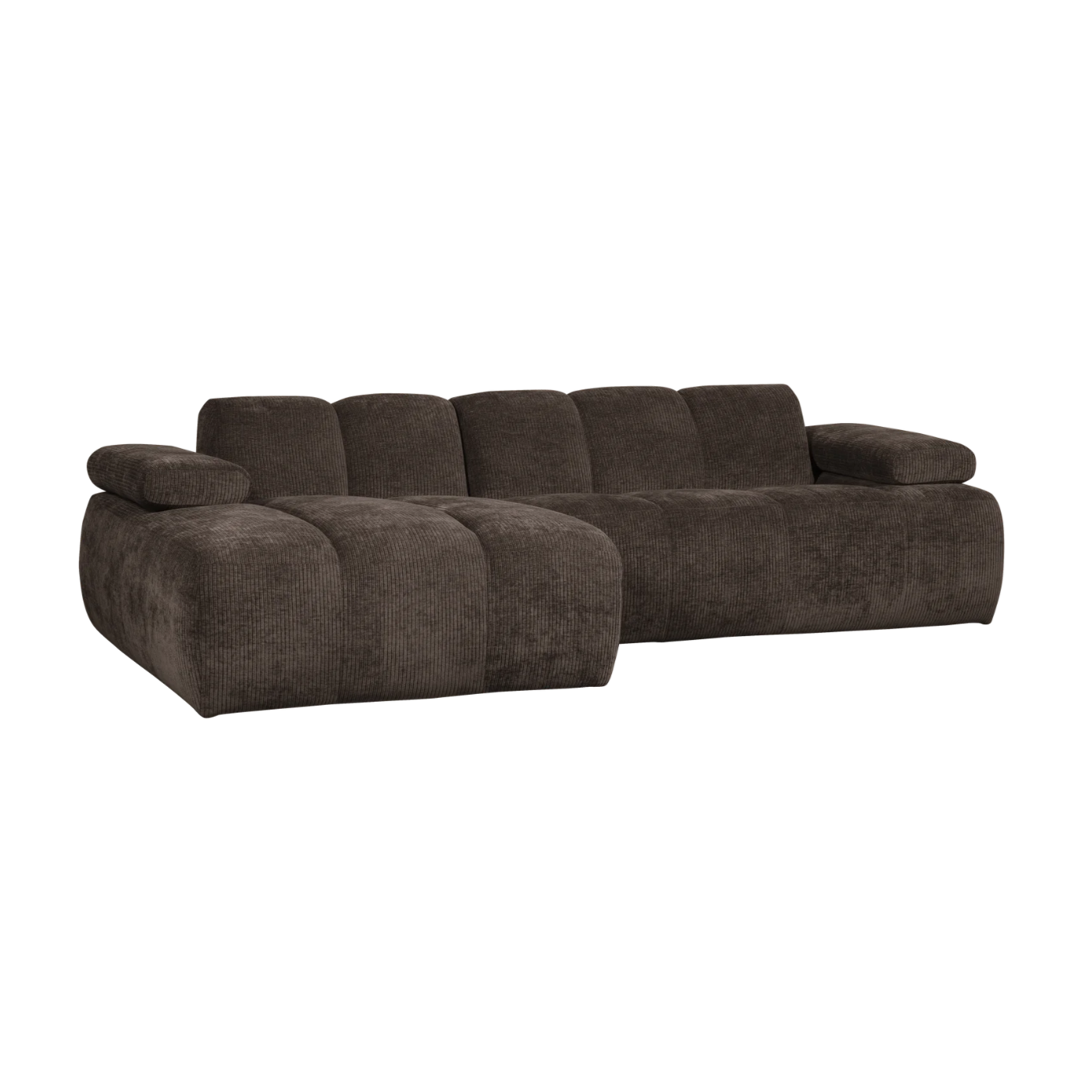 Modularer, linksseitiger Ecksofa MOJO in dunkelbraunem Cord