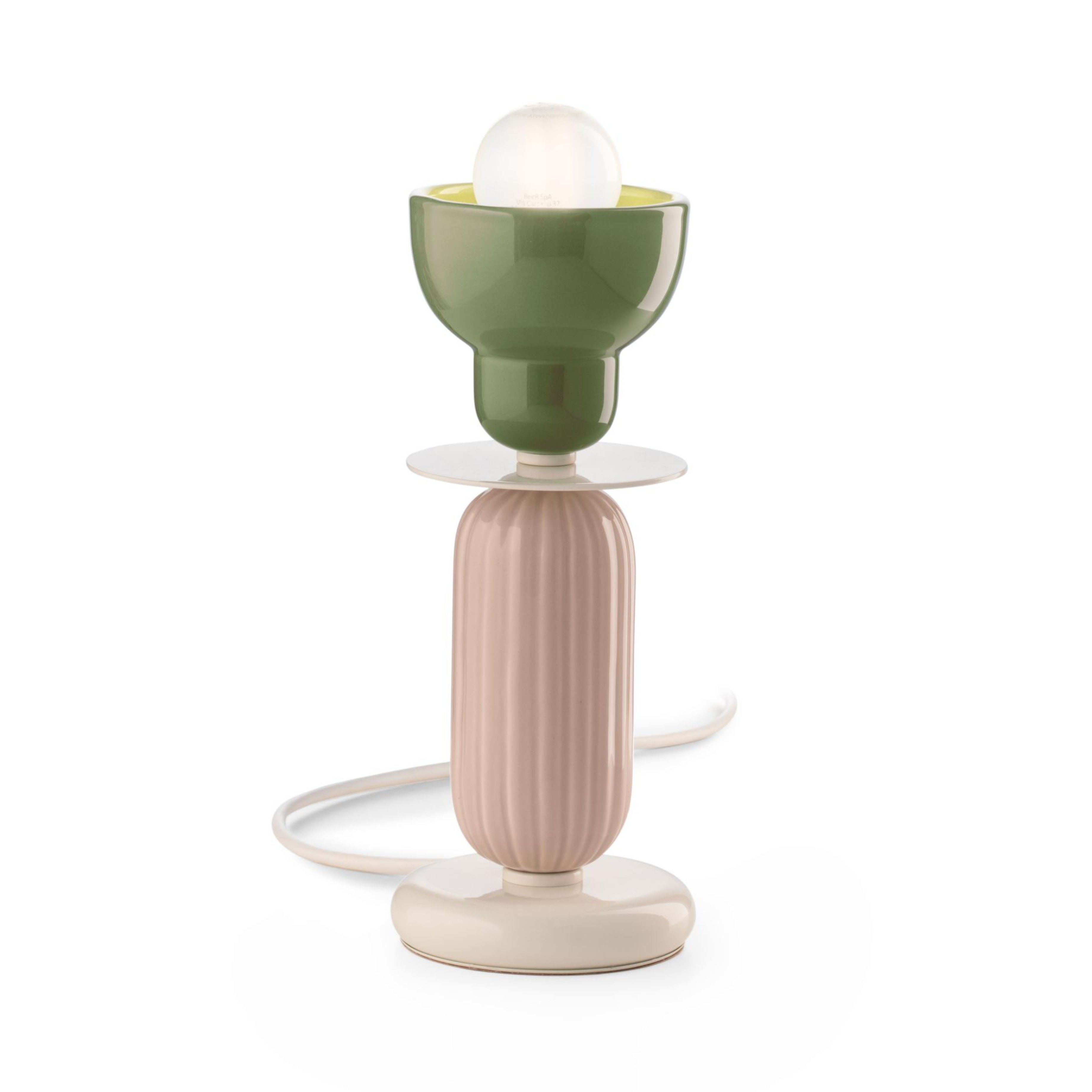 Keramik-Tischlampe BERIMBAU beige mit Salbei