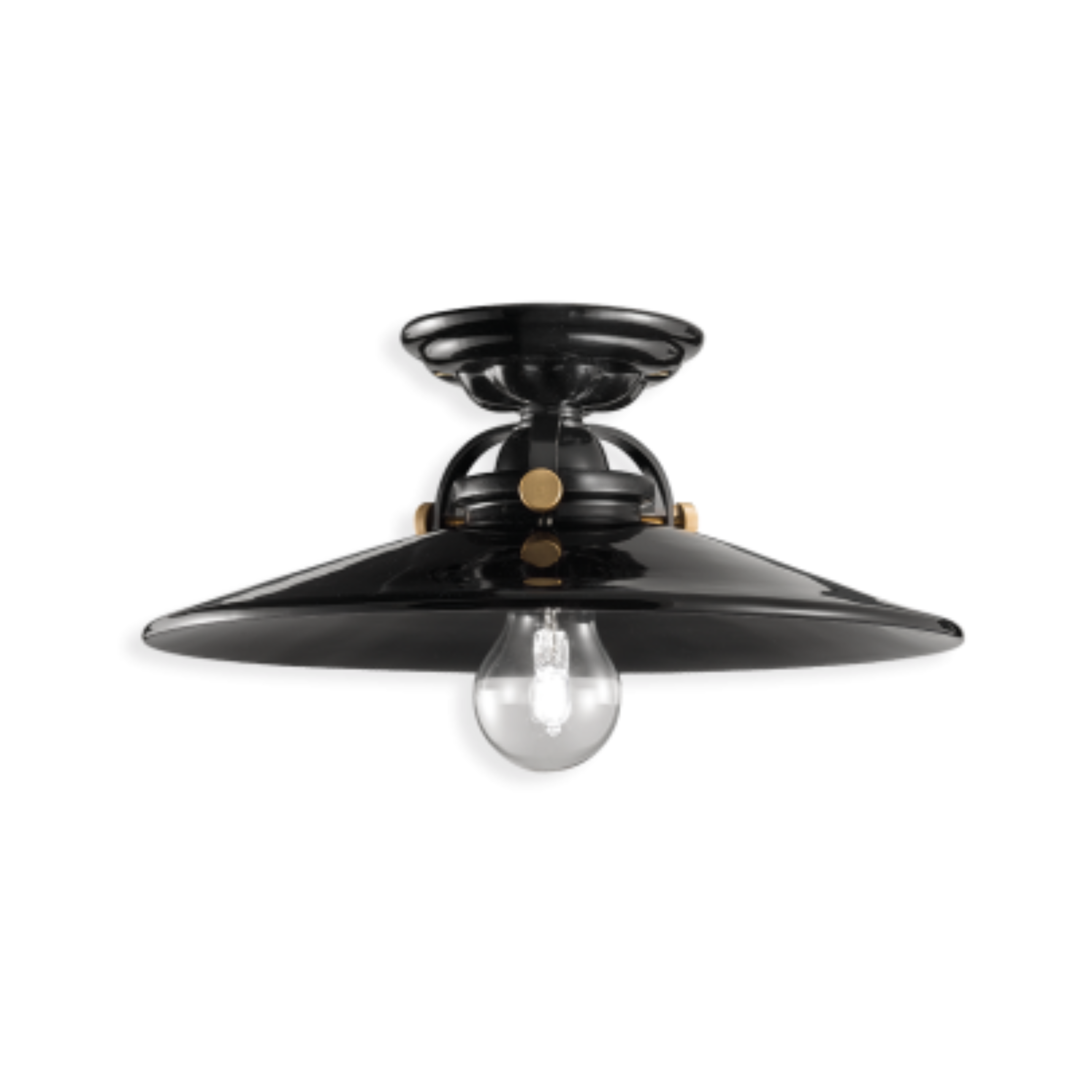 B&W Keramik-Deckenlampe, Schwarz mit Messing-Finish