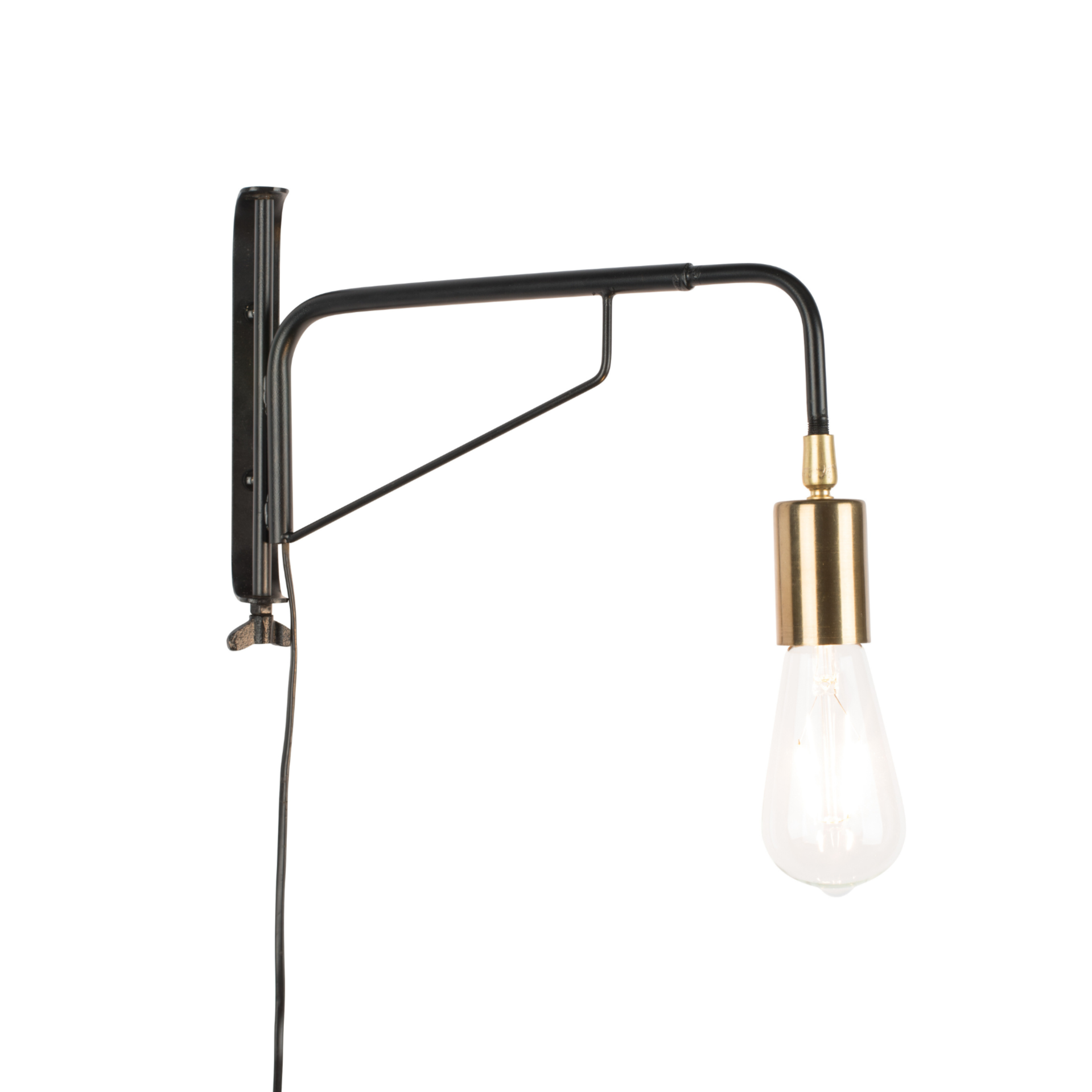 Wandleuchte mit Arm LASSE schwarz mit Gold