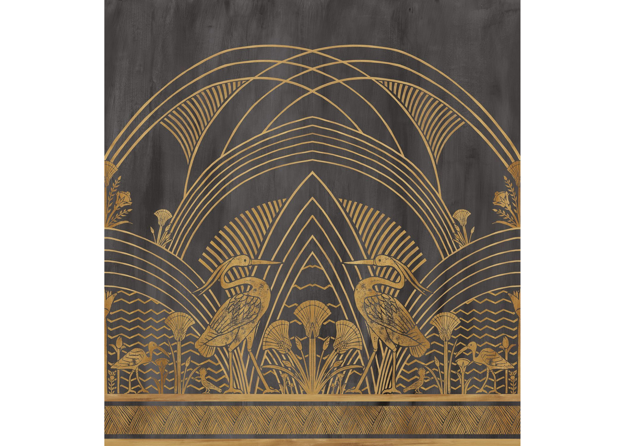 BLACK ELEPHANTINE MURAL with gold