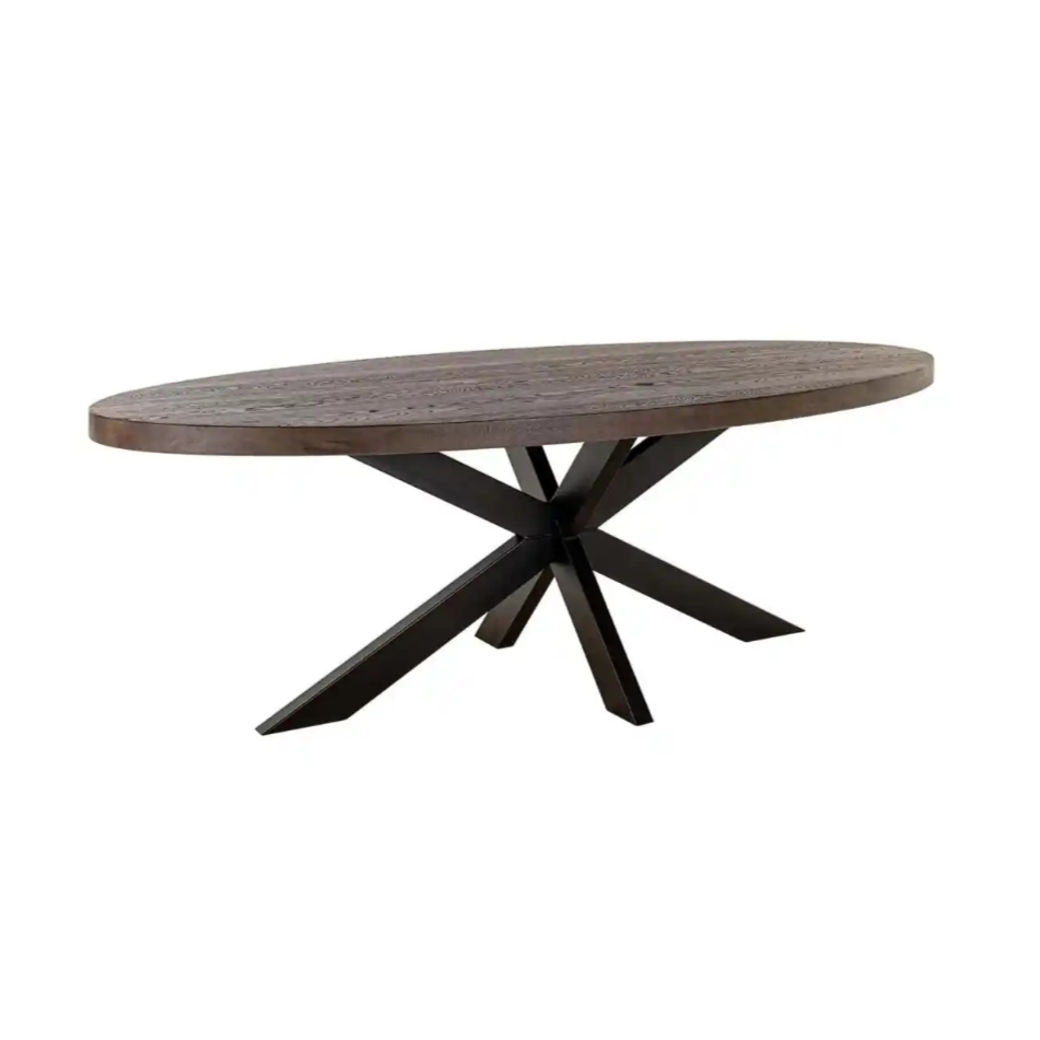Oval table WATSON dark brown oak top with black base