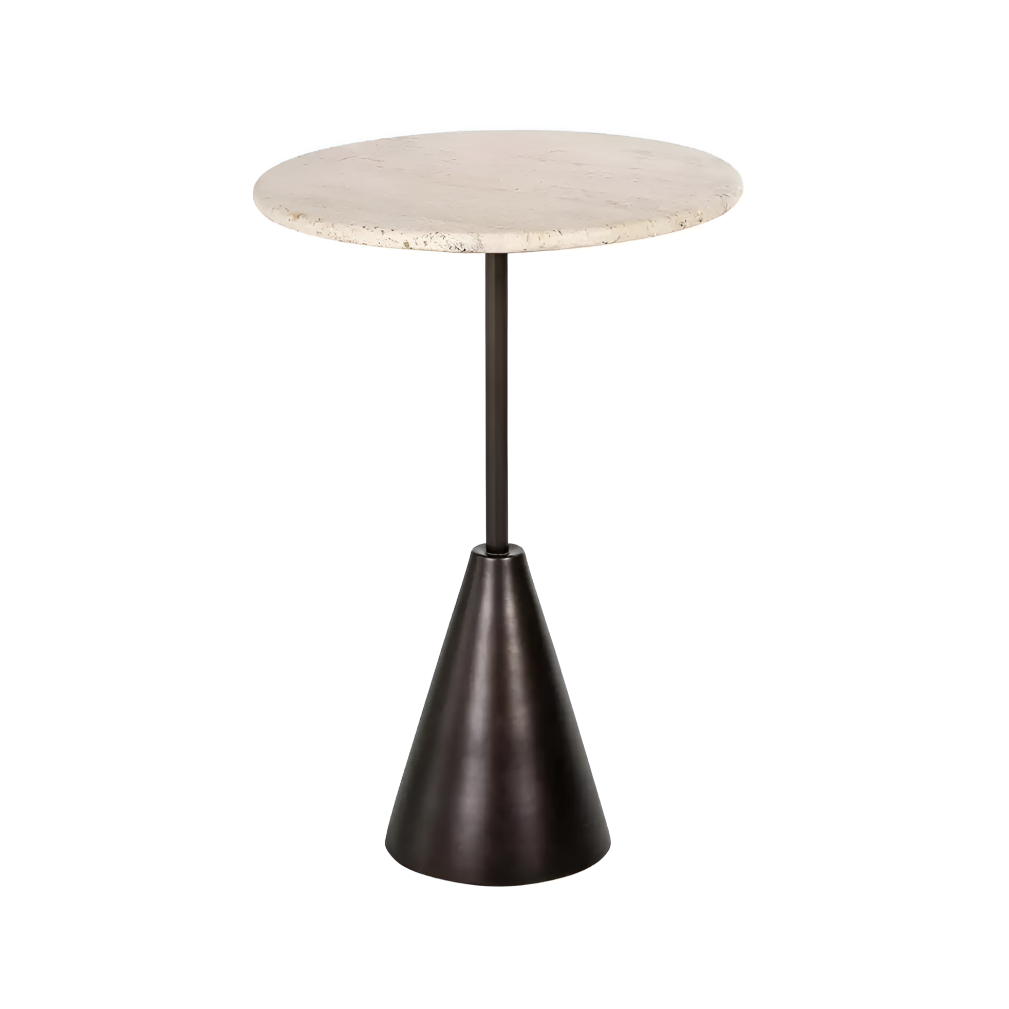 AVALON side table travertine with a brown base