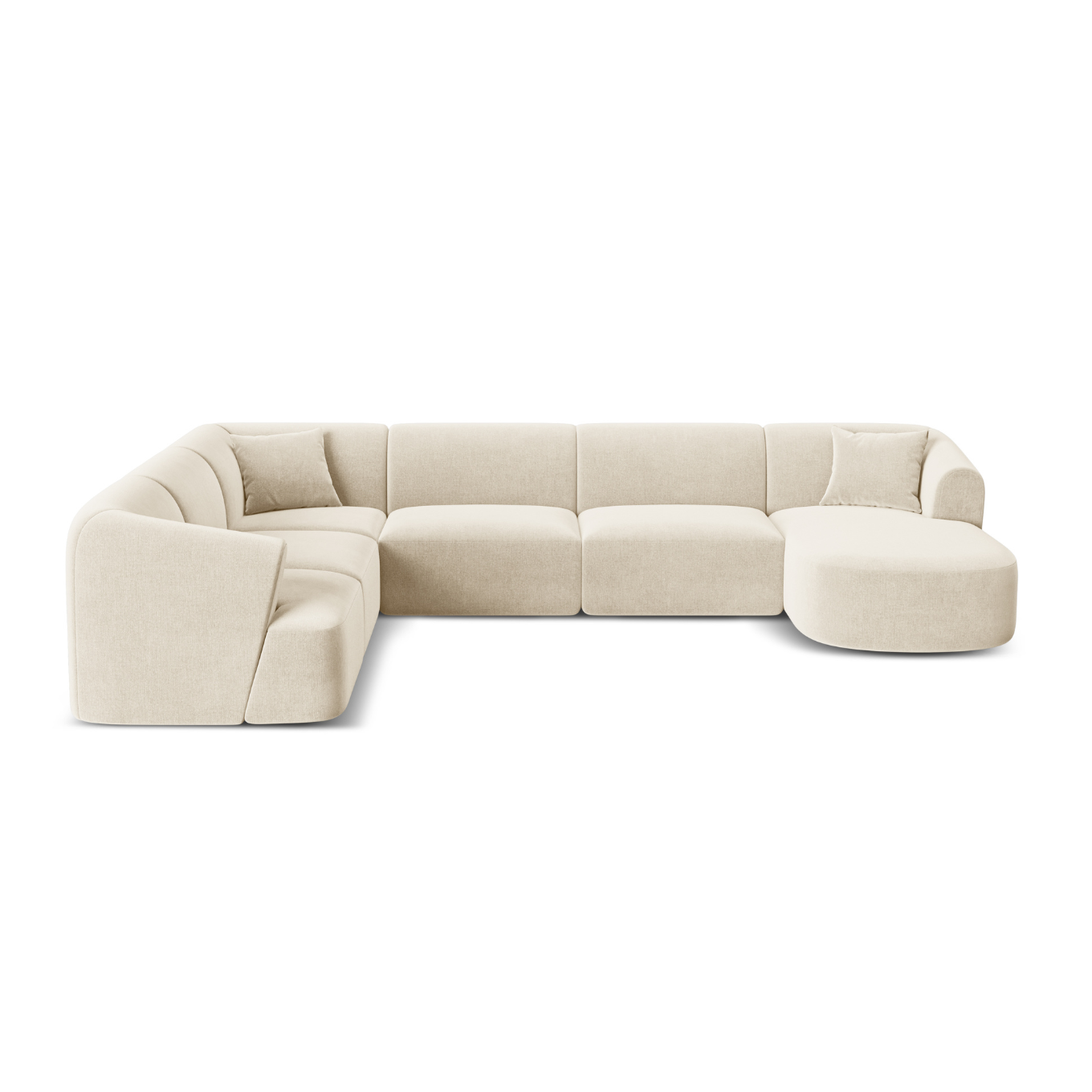 Left-sided velvet panoramic 7-seater sofa CAMPI light beige