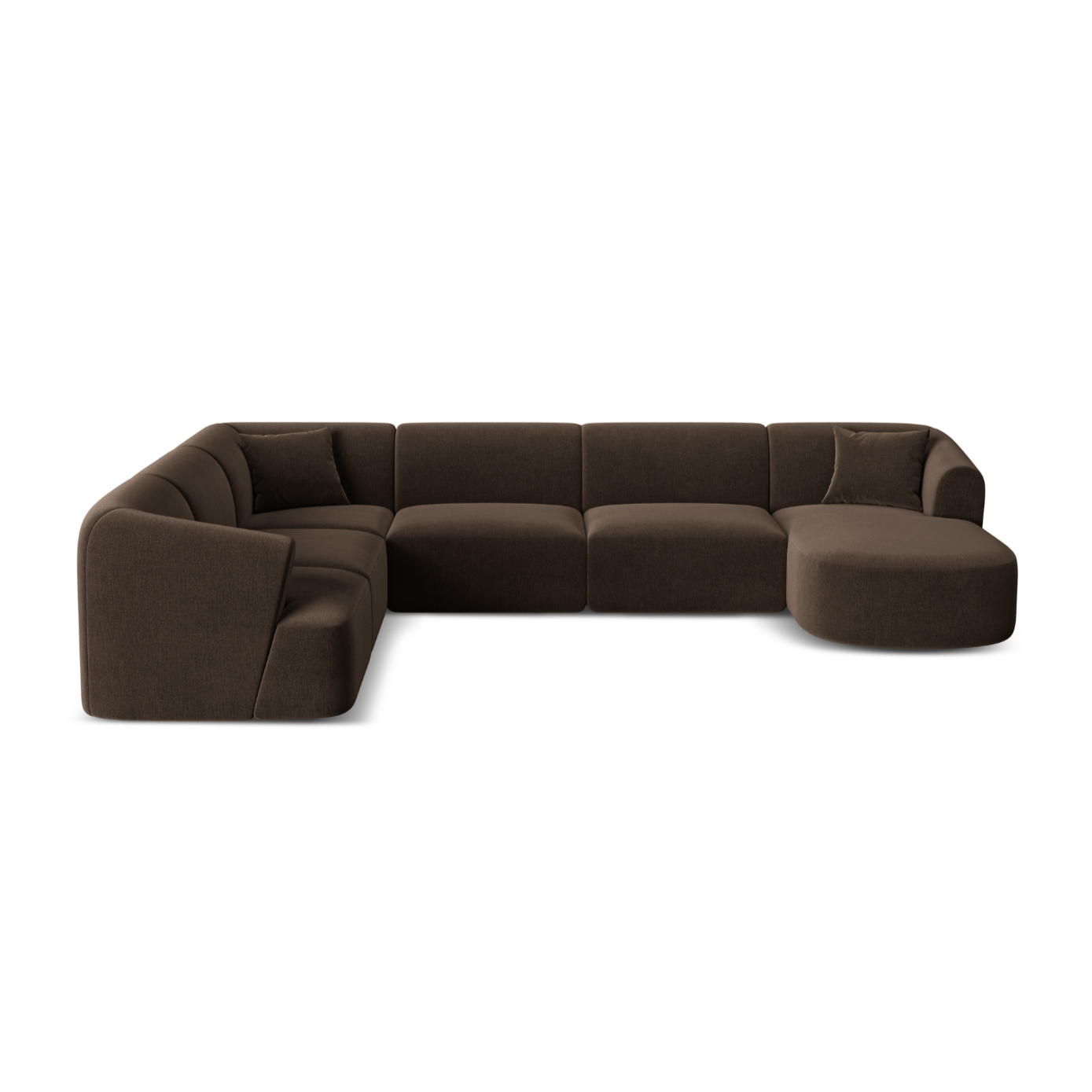Left-sided velvet panoramic corner sofa for 7 people CAMPI chocolate