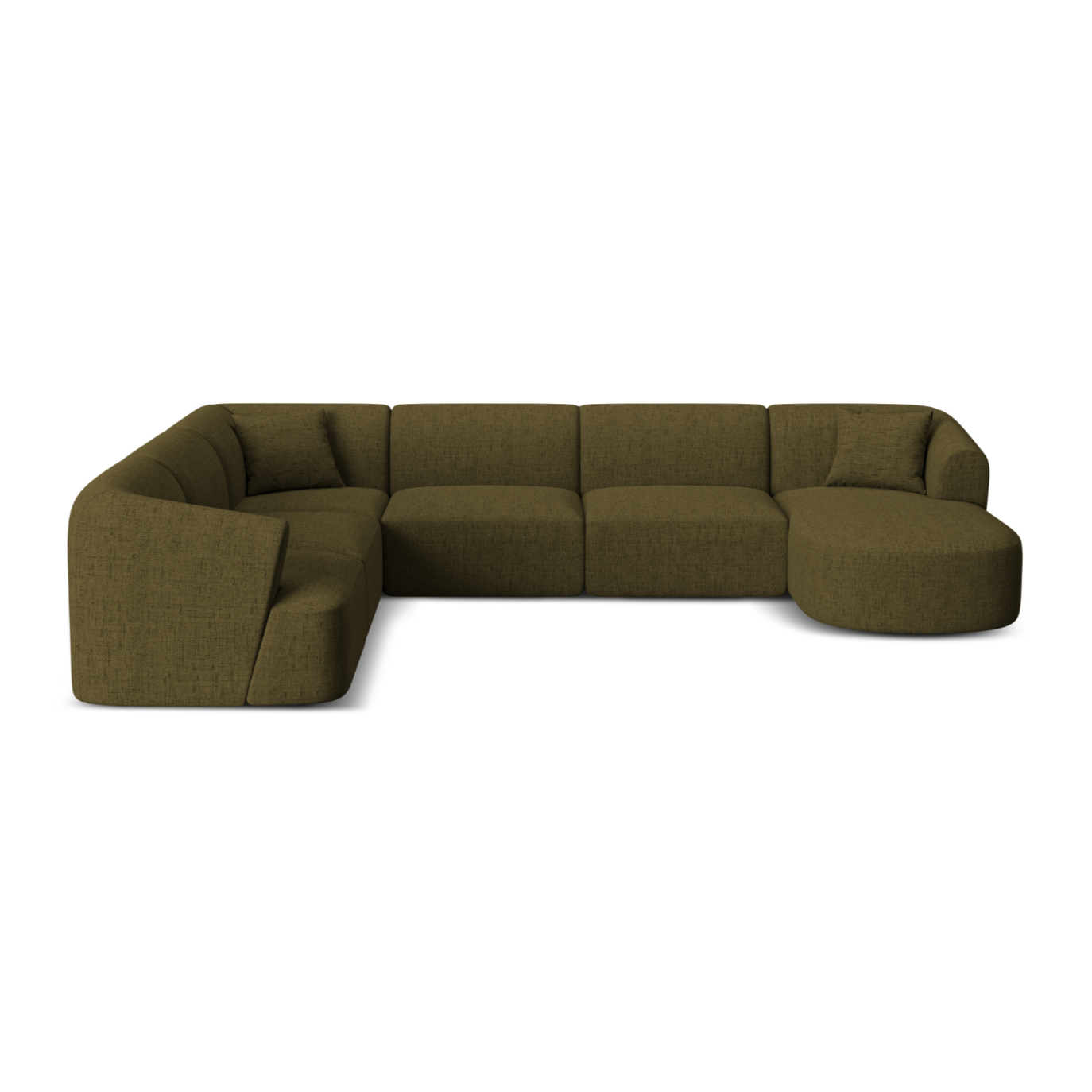 Left-sided panoramic corner sofa for 7 people CAMPI green chenille