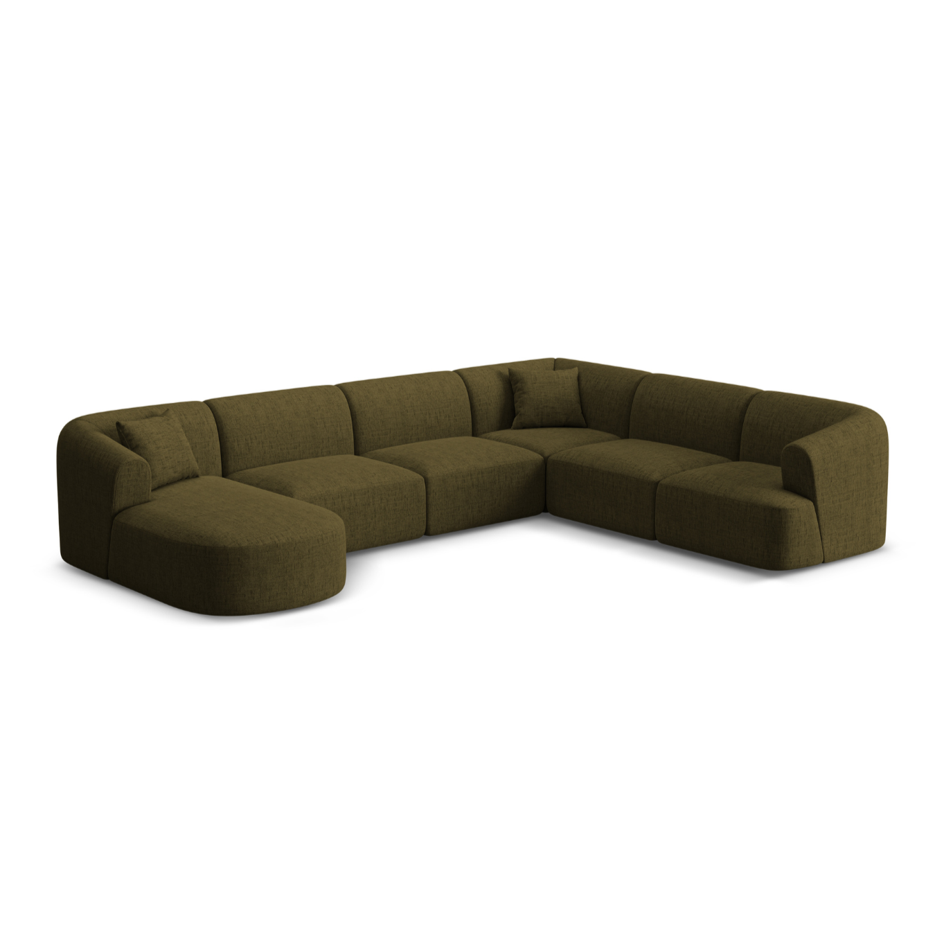 Right-facing panoramic corner sofa for 7 people CAMPI green chenille