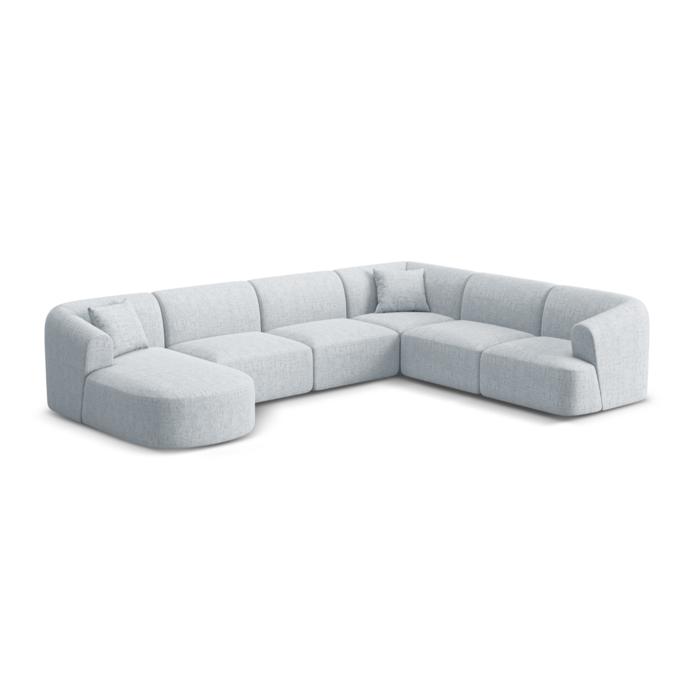 Right-sided panoramic corner sofa for 7 people CAMPI light gray chenille