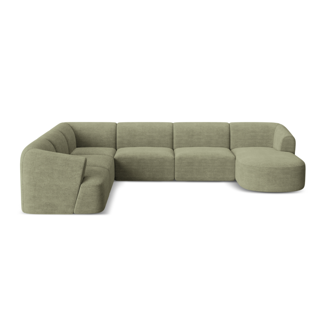 Left-sided panoramic corner sofa for 7 people CAMPI green corduroy