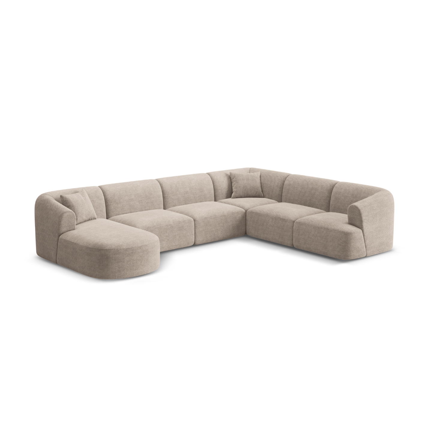 Rechtsseitige panoramische 7-sitzige Eckcouch CAMPI beige Cord