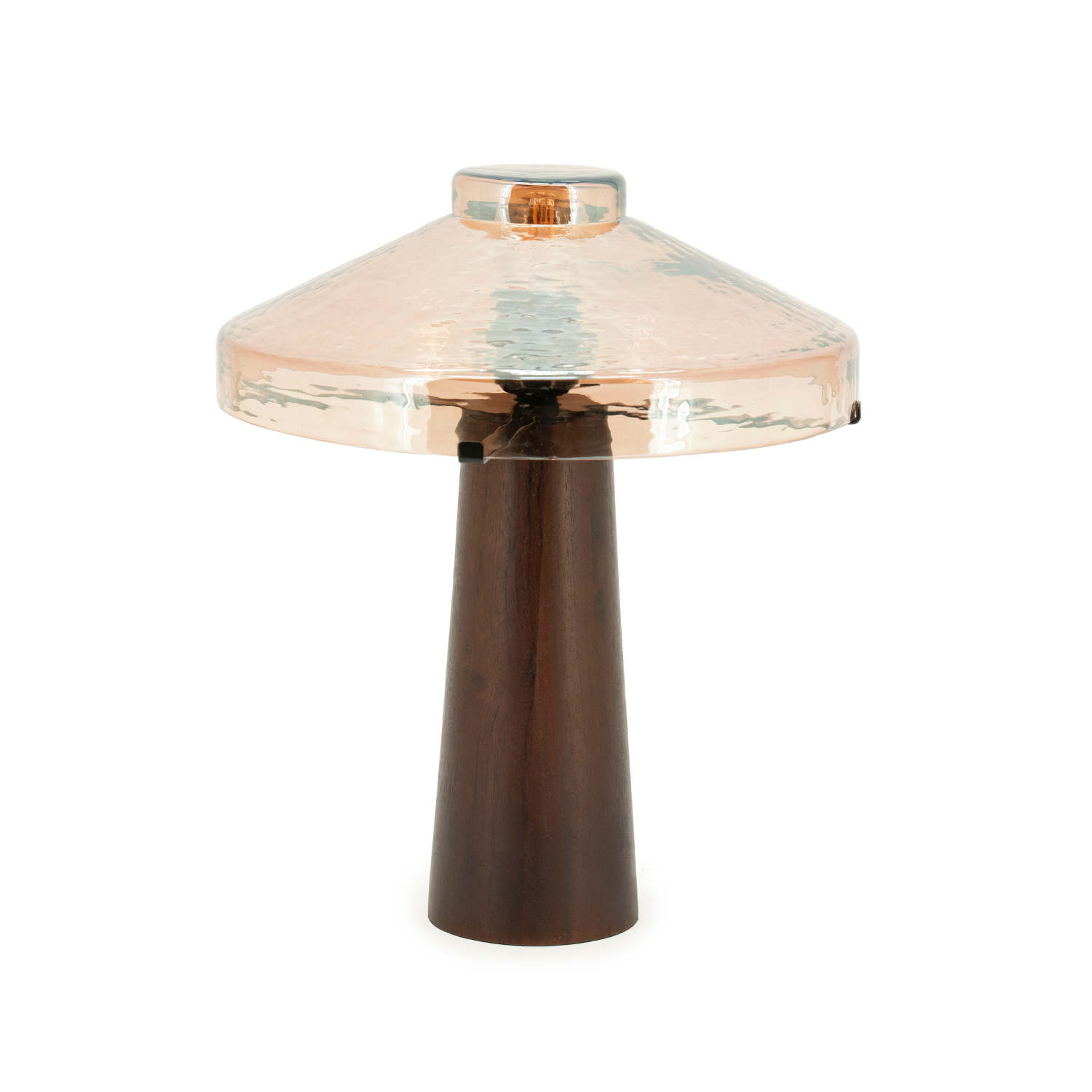 Tischlampe DOME mit Holzfuß und Glasschirm