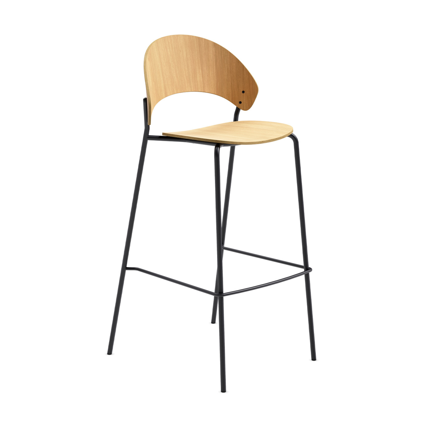 DOSINA stool with oak veneer and black base