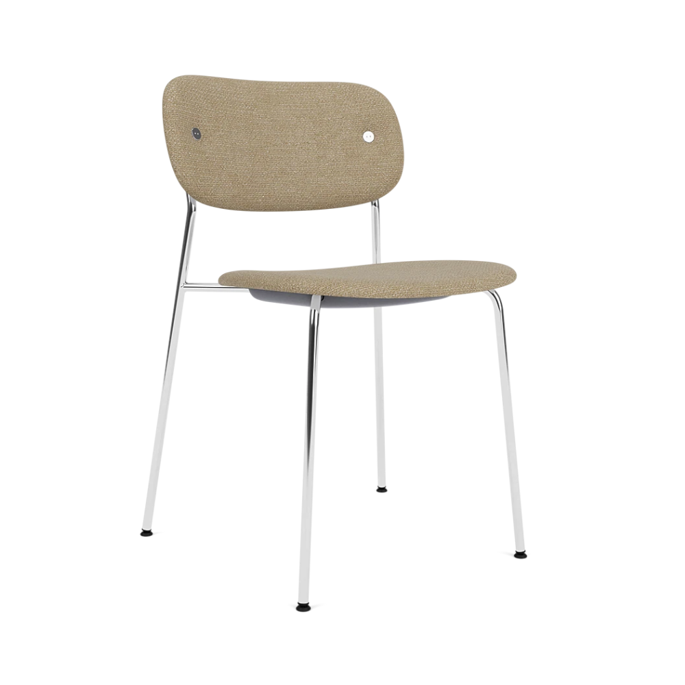 Stuhl CO beige Boucle mit verchromtem Gestell