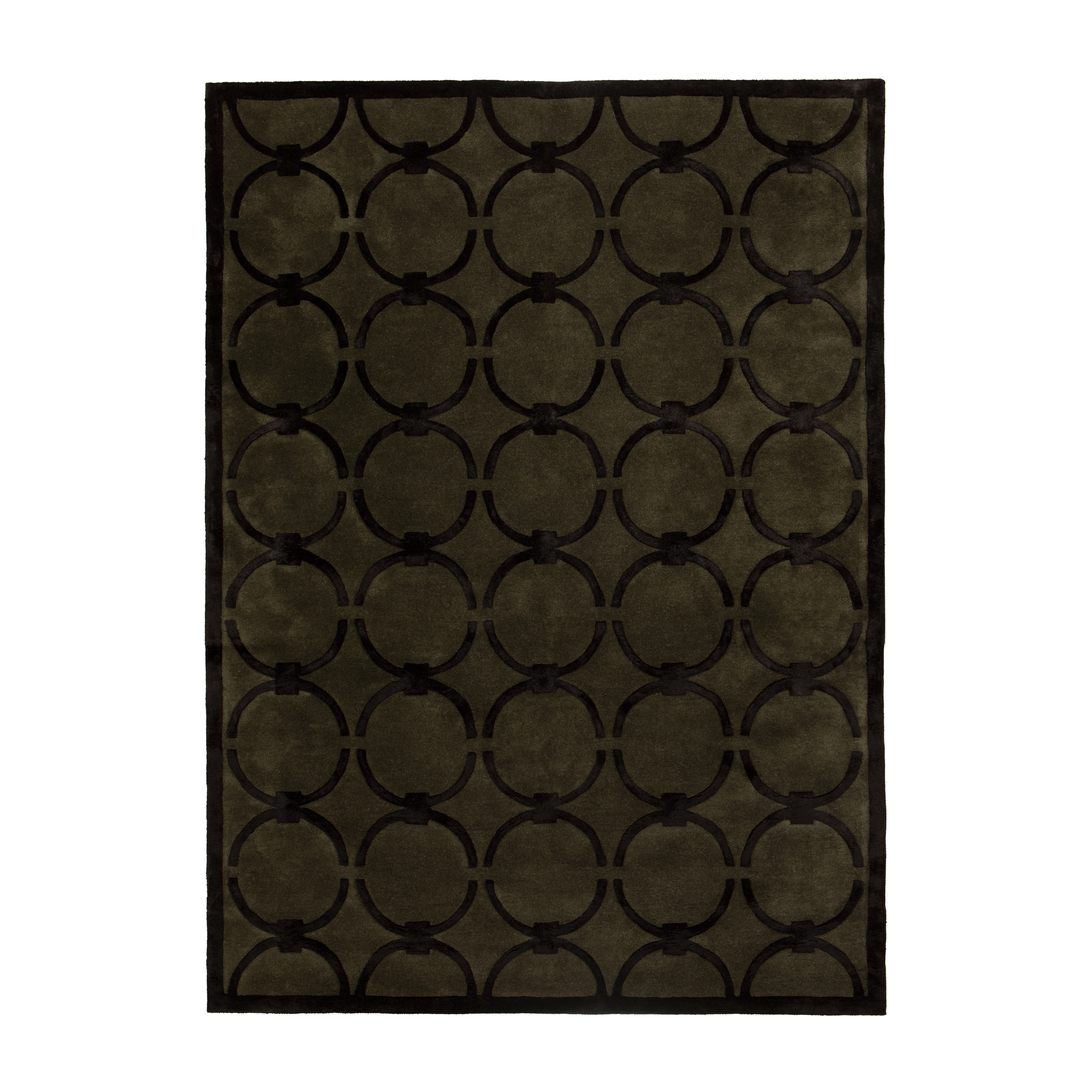 GLAM dark green rug with black geometric pattern