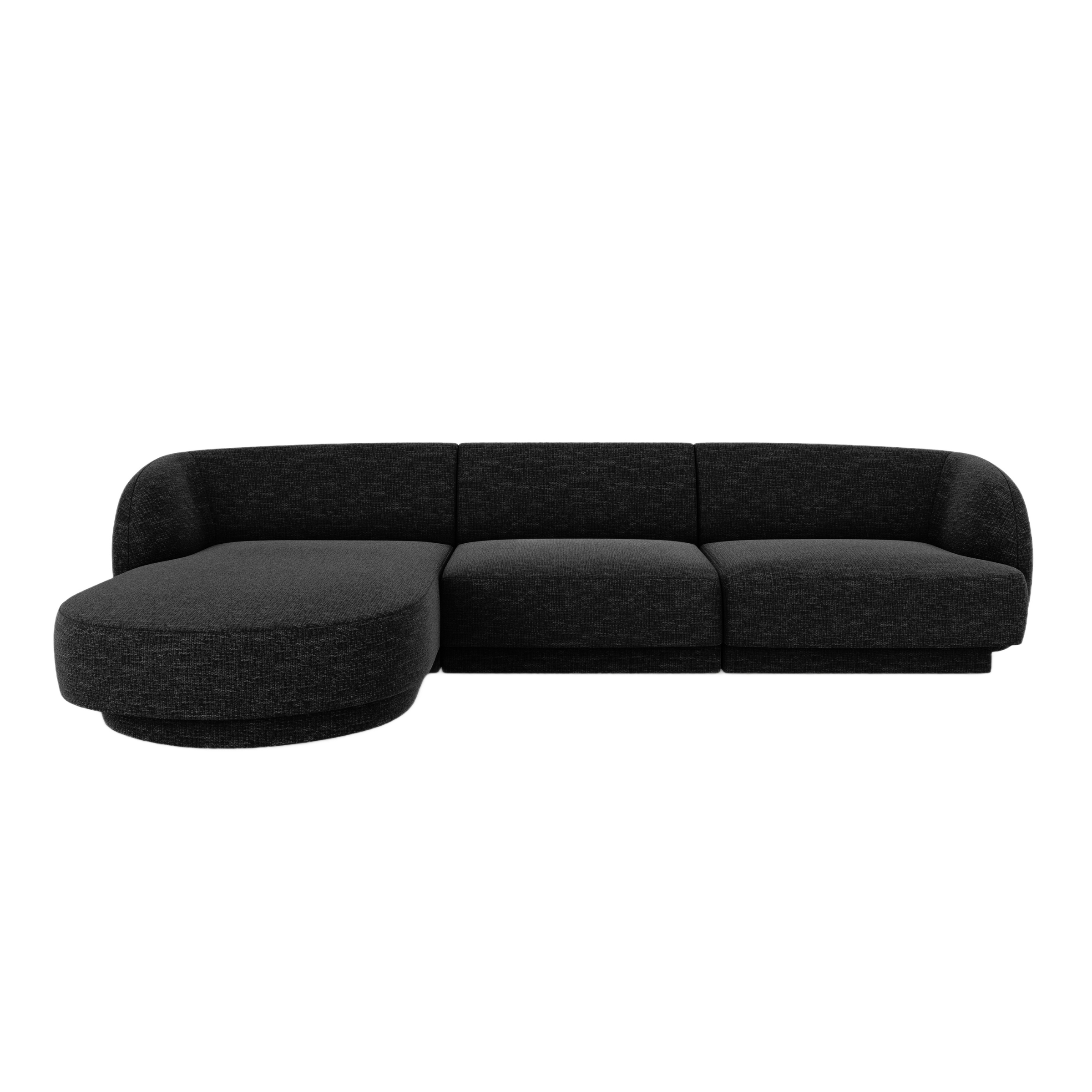 4-sitziges linksseitiges Ecksofa MILEY aus schwarzem schimmerndem Chenille