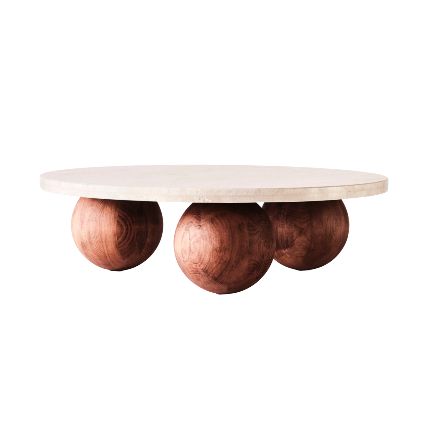 Round coffee table SPHERE travertine marble with ash base