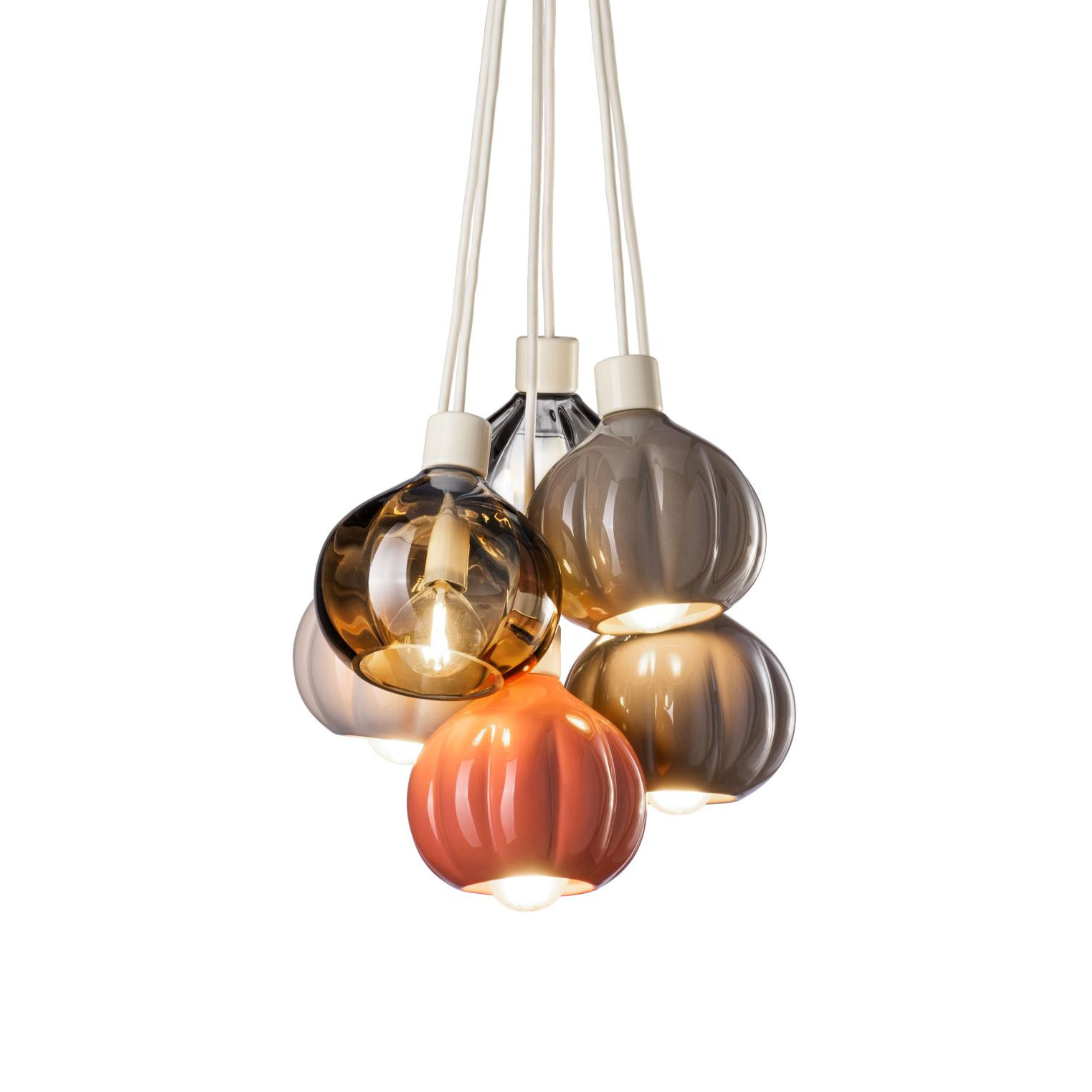 Pendelleuchte AFOXÉ beige mit orange und moka