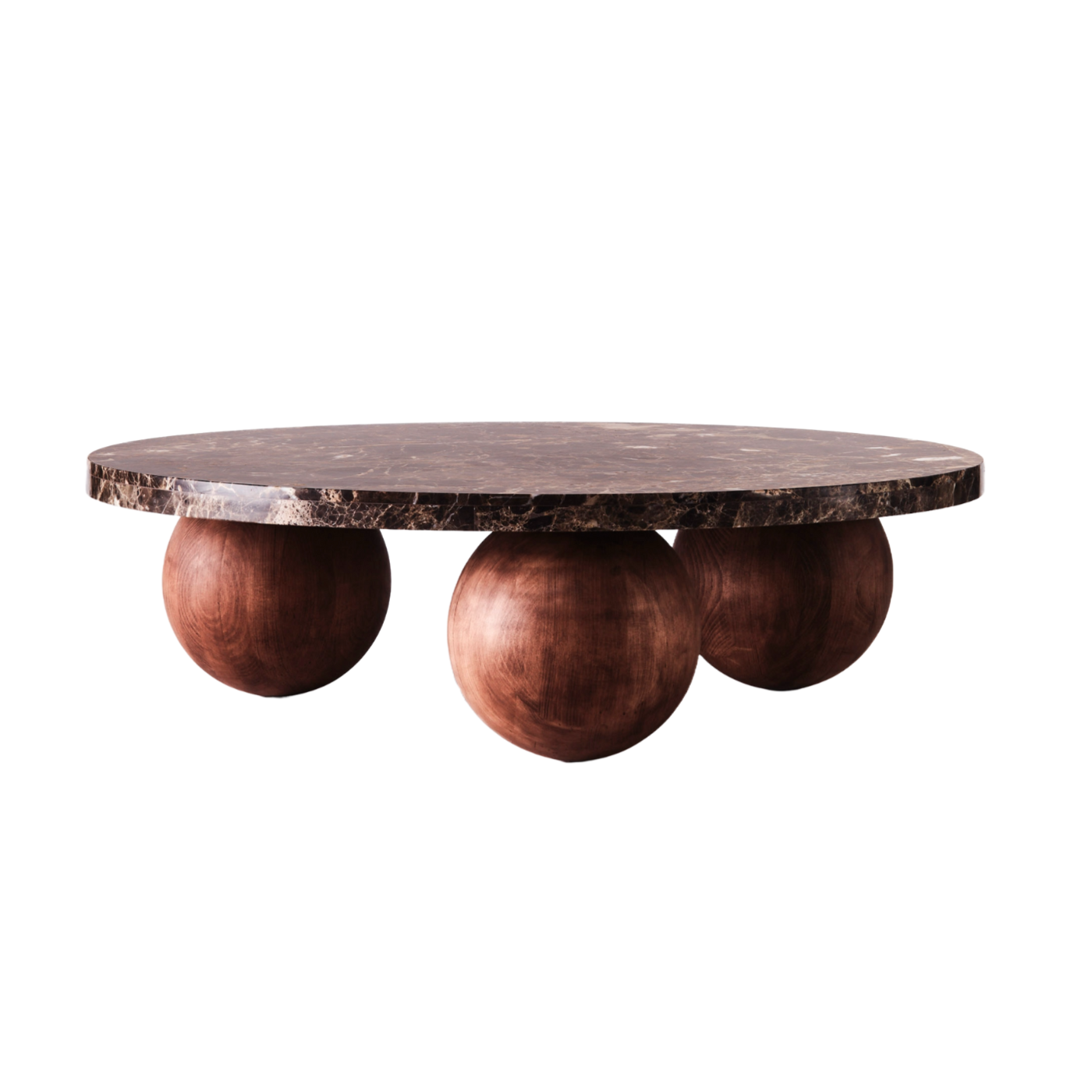 Round coffee table SPHERE Emperador marble with ash base