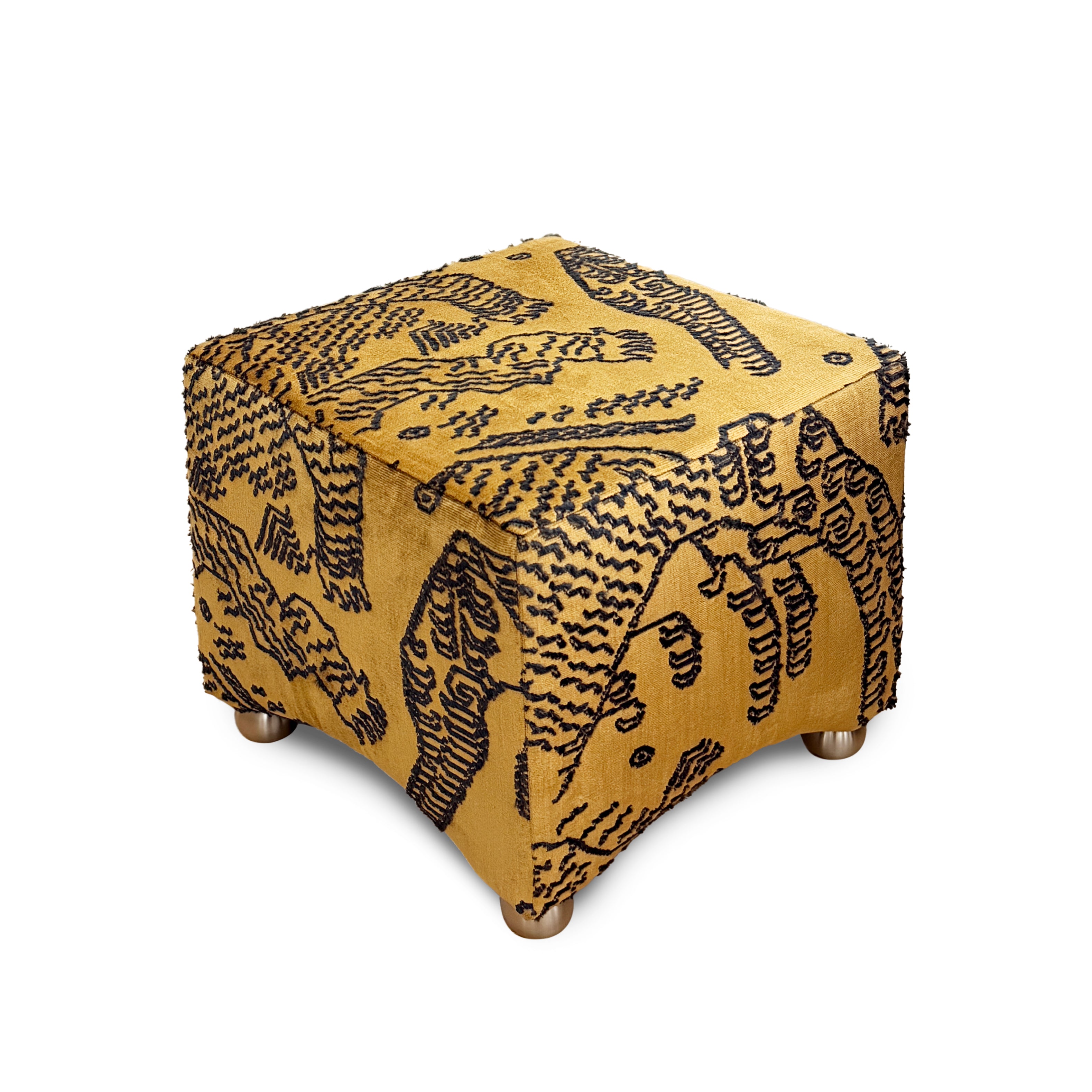 ARC SMALL pouf in yellow with a silver base