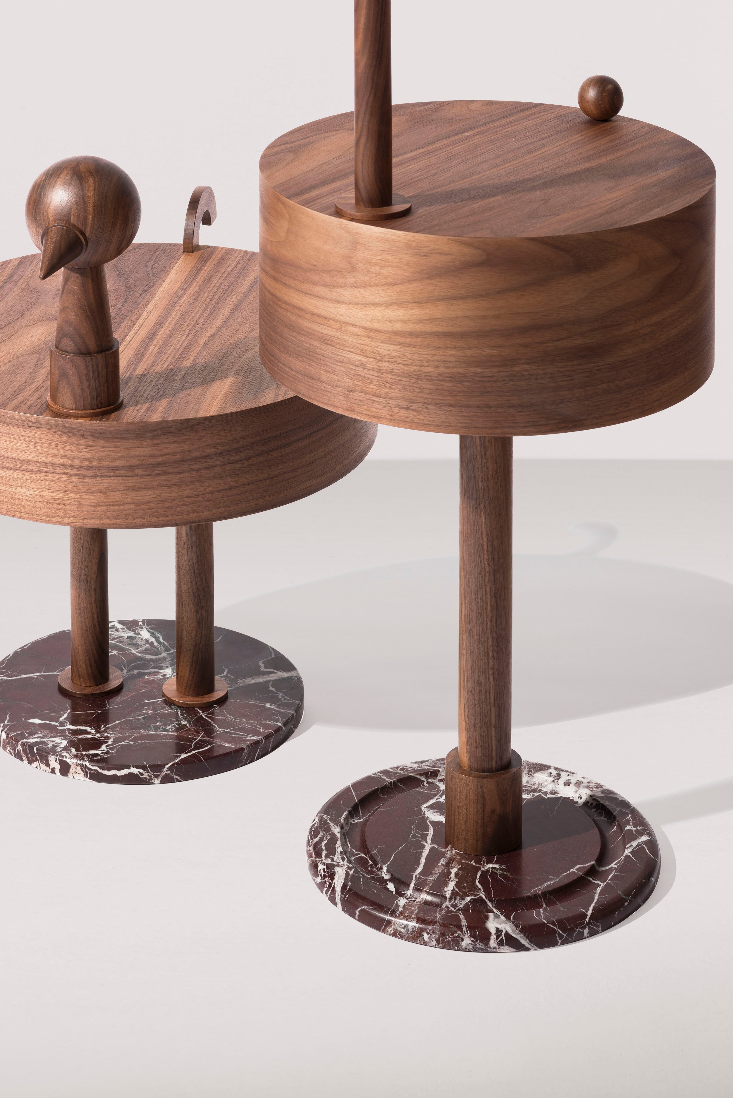 RARA AVIS coffee table with walnut veneer and marble base
