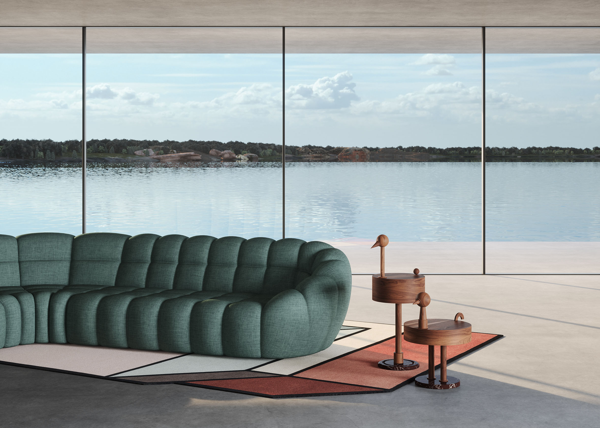RARA AVIS coffee table with walnut veneer and marble base