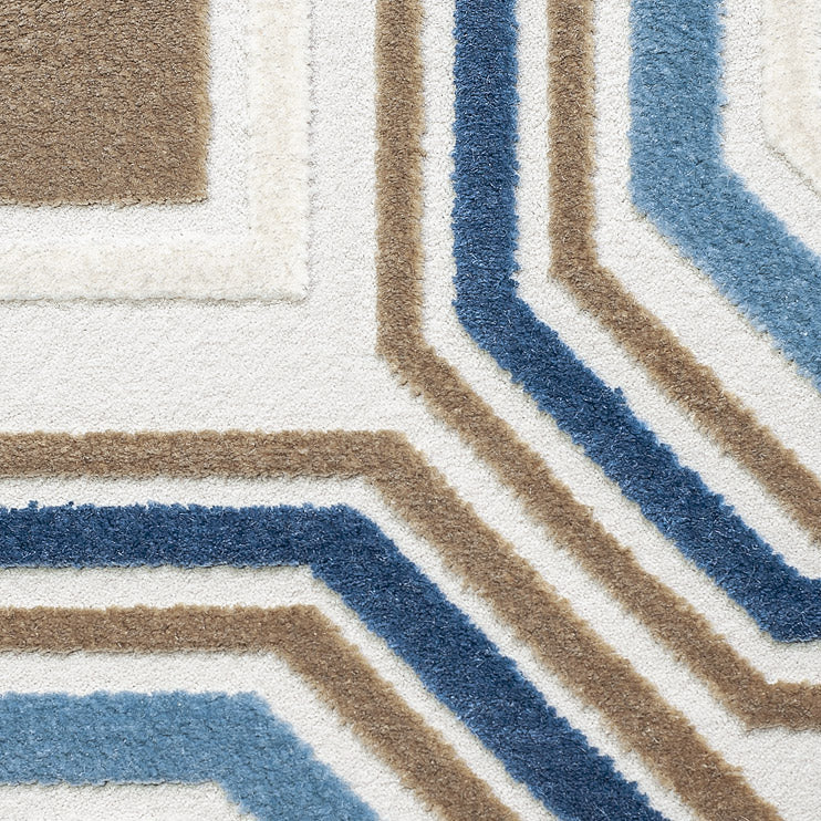 Royal Beige Carpet with Blue Geometric Pattern