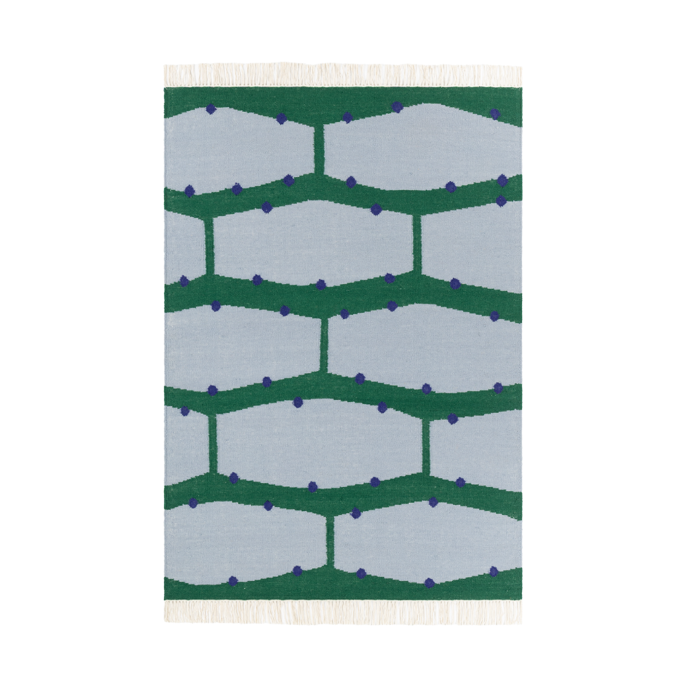 RIO Fringe Rug in Blue with Green and Cobalt