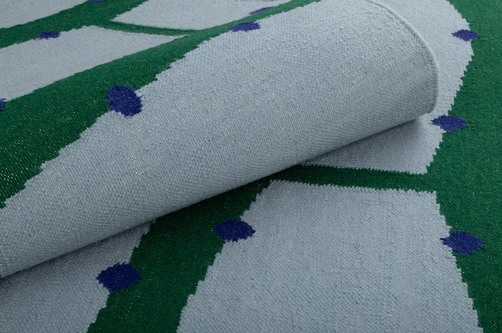 RIO Fringe Rug in Blue with Green and Cobalt