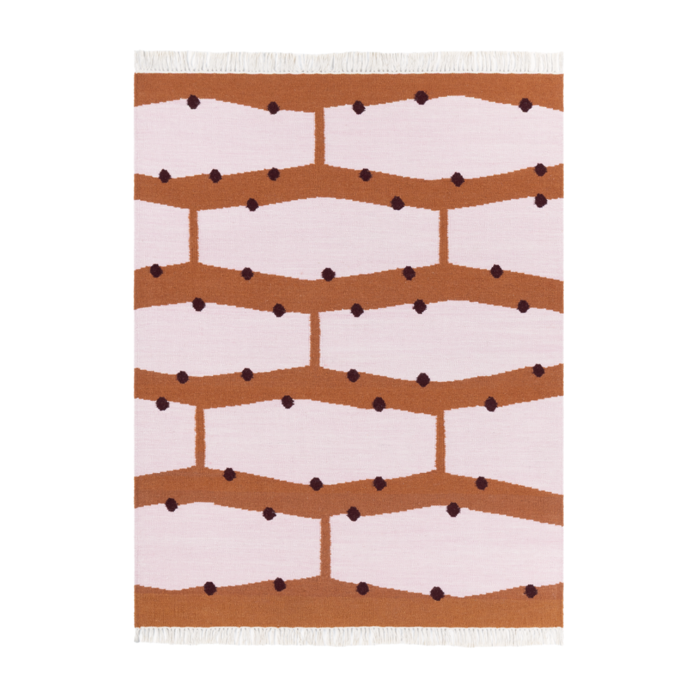 RIO Brick Fringe Rug in Black and Pink