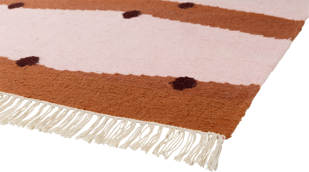 RIO Brick Fringe Rug in Black and Pink