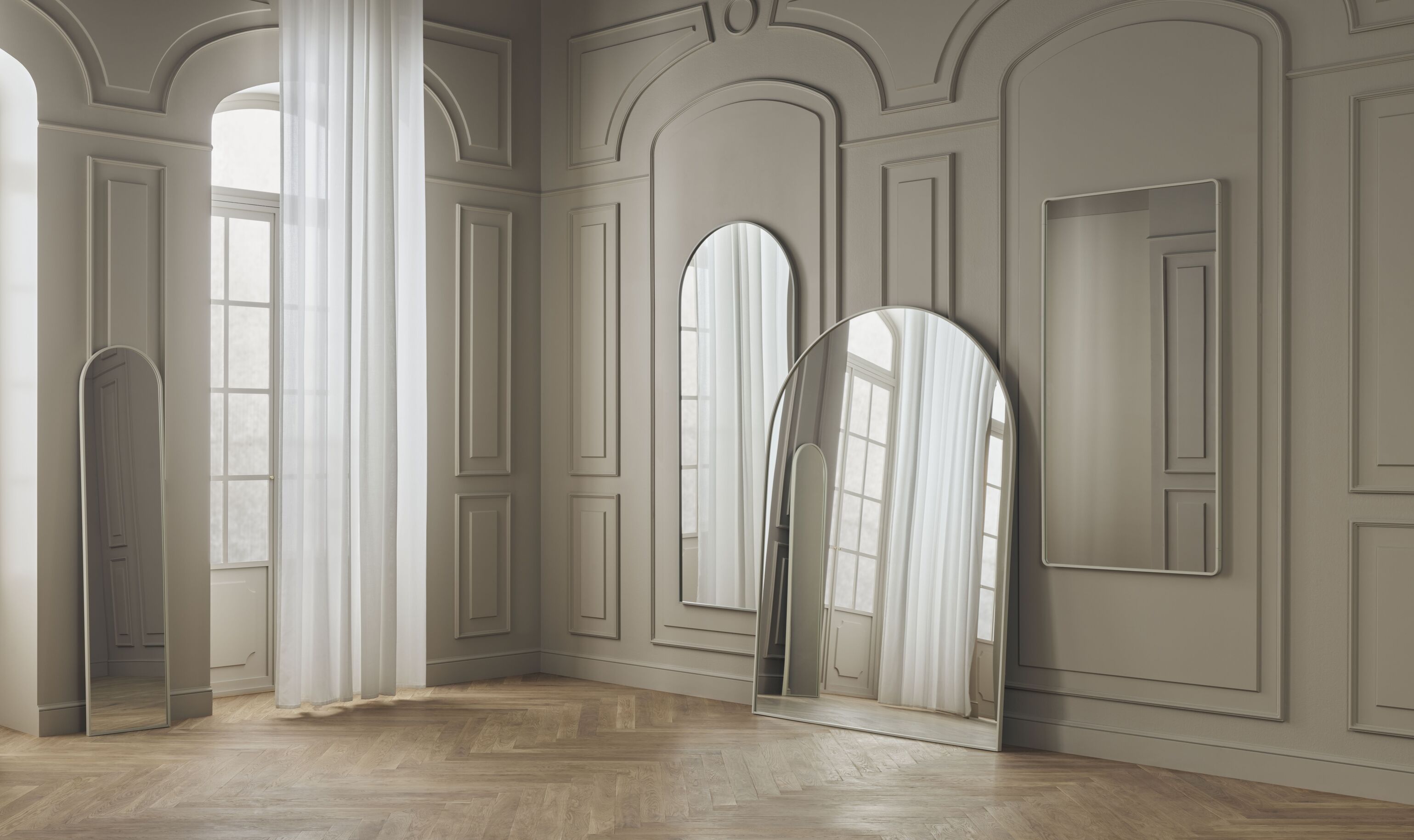 Ripple mirror with a creamy frame