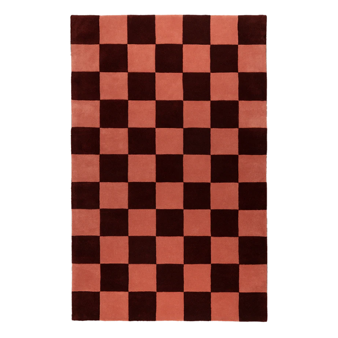Burgundy CHECKS rug with pink