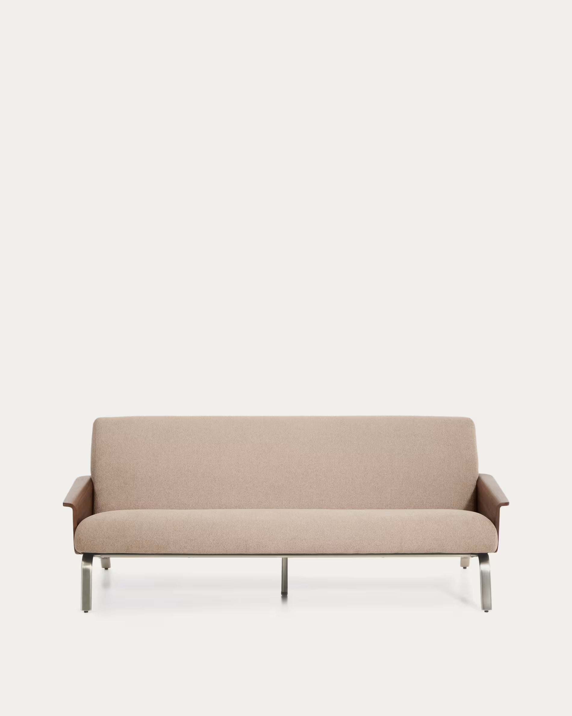 Sofa 3-Sitzer AMSEN hellbraun mit Nussbaum-Sperrholz und Stahlbasis