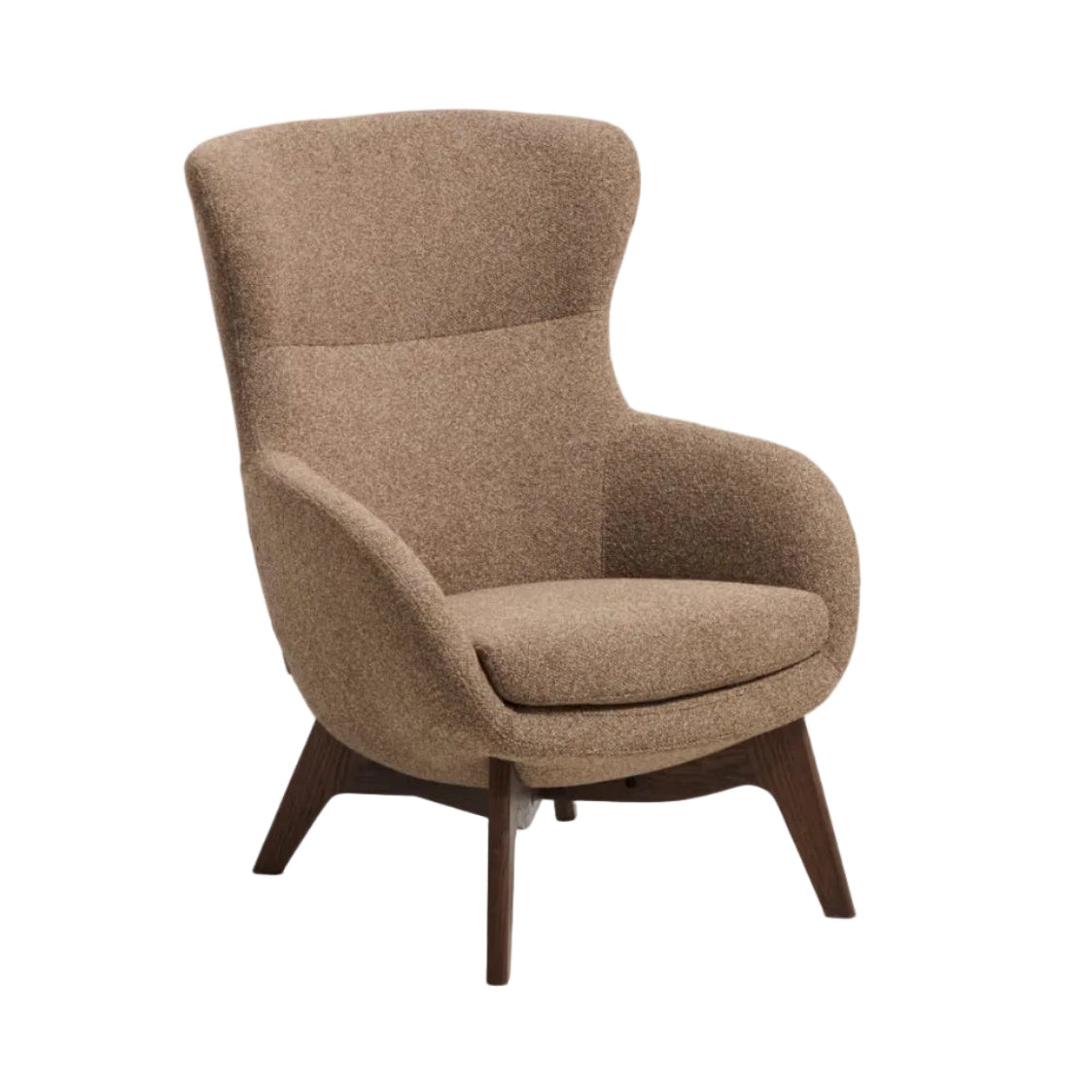 ADIRAN armchair in light brown chenille with a dark oak base.