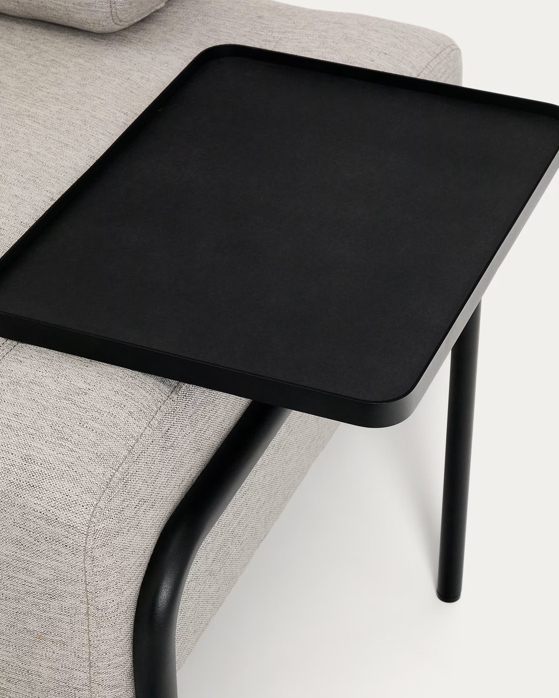 Left-facing 2-seater sofa with shelf COMPO in gray-beige with black base
