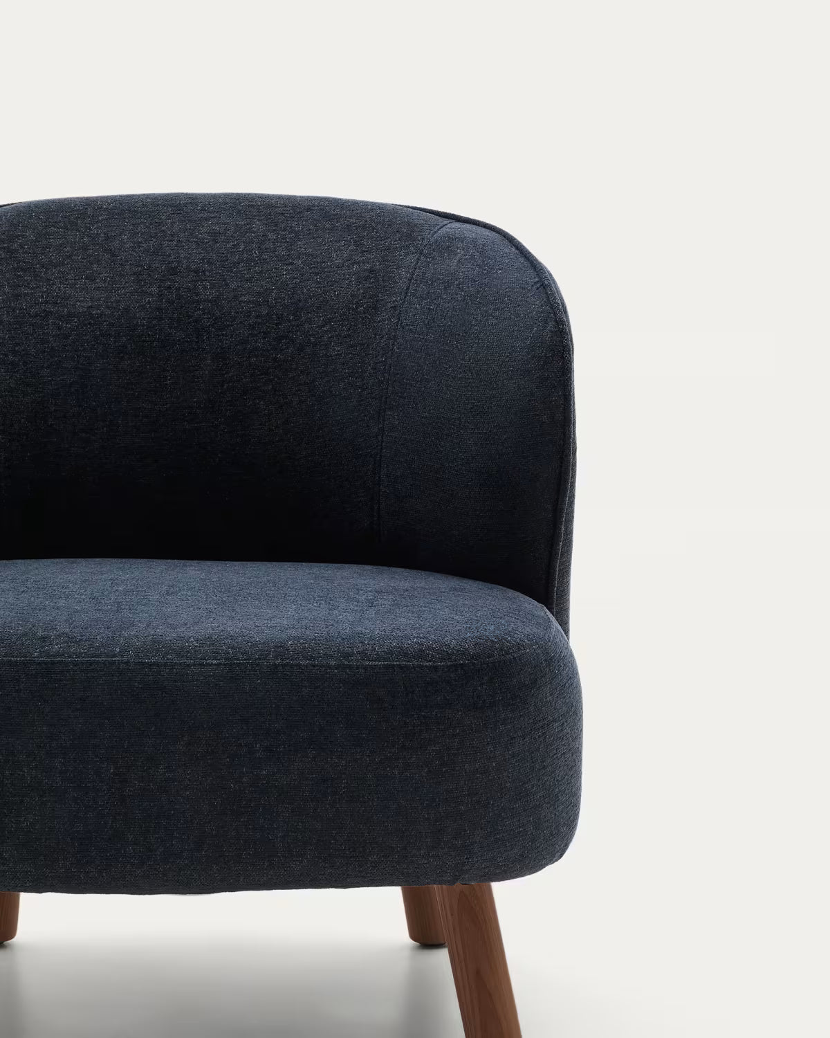 ULIT armchair in blue-gray chenille with a dark ash base.