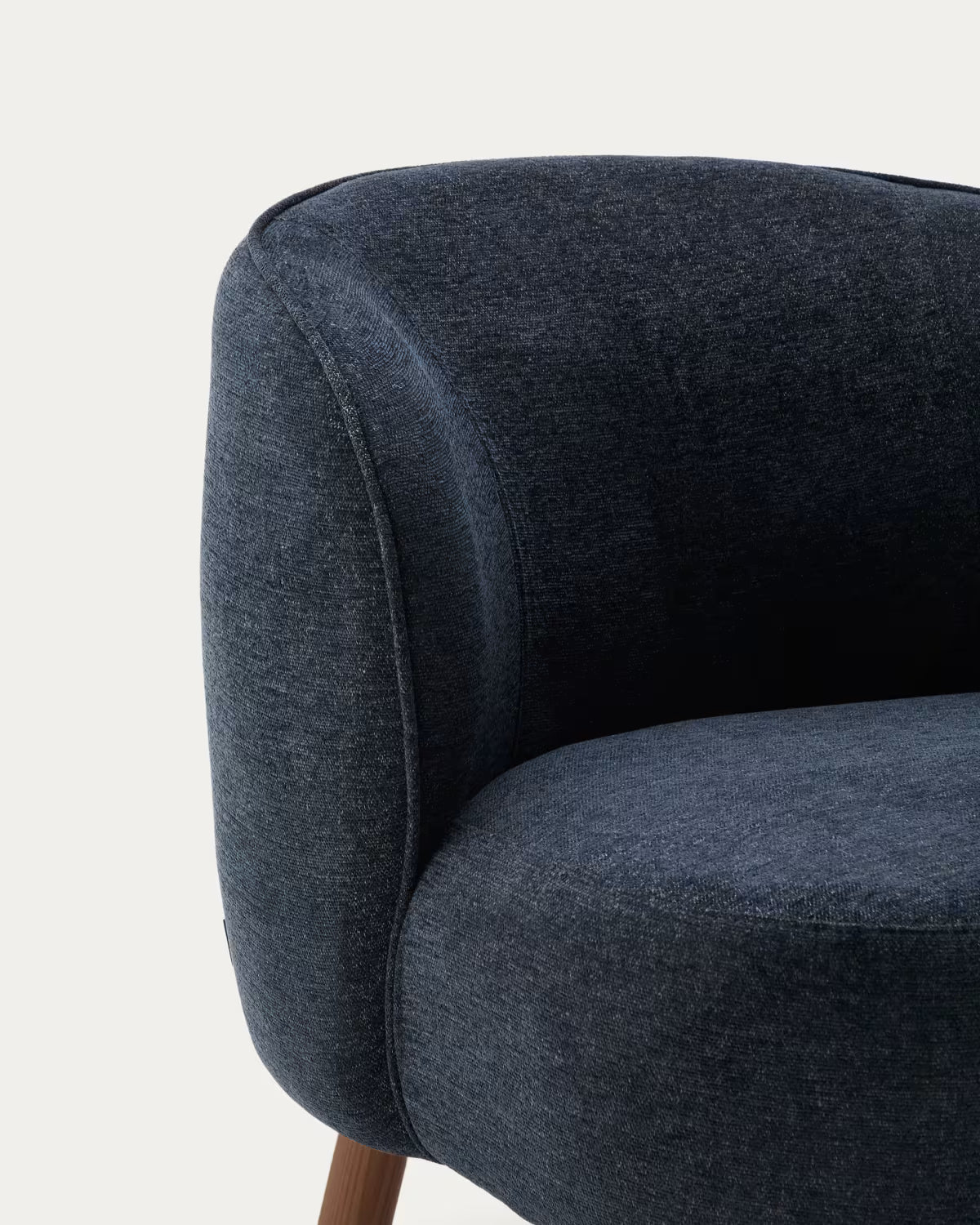 ULIT armchair in blue-gray chenille with a dark ash base.