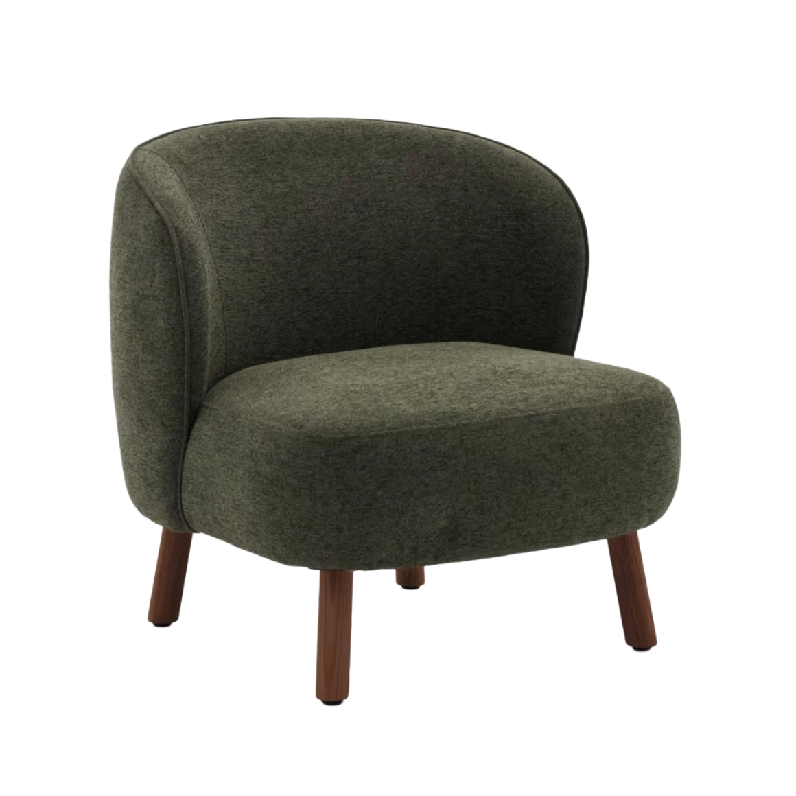 ULIT armchair in green chenille with a dark ash base