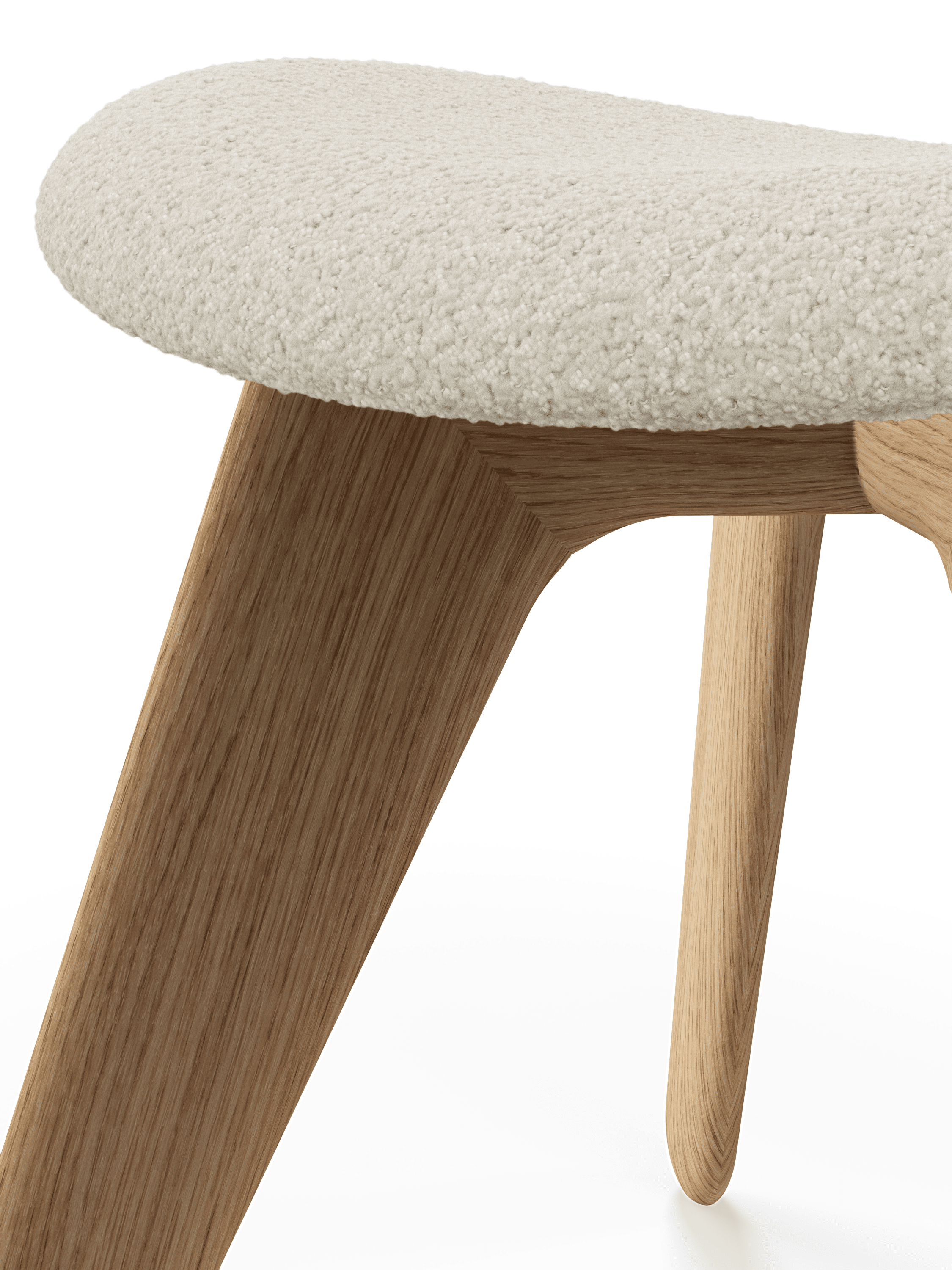 Beige Boucle SLAB Footrest with Oak Base