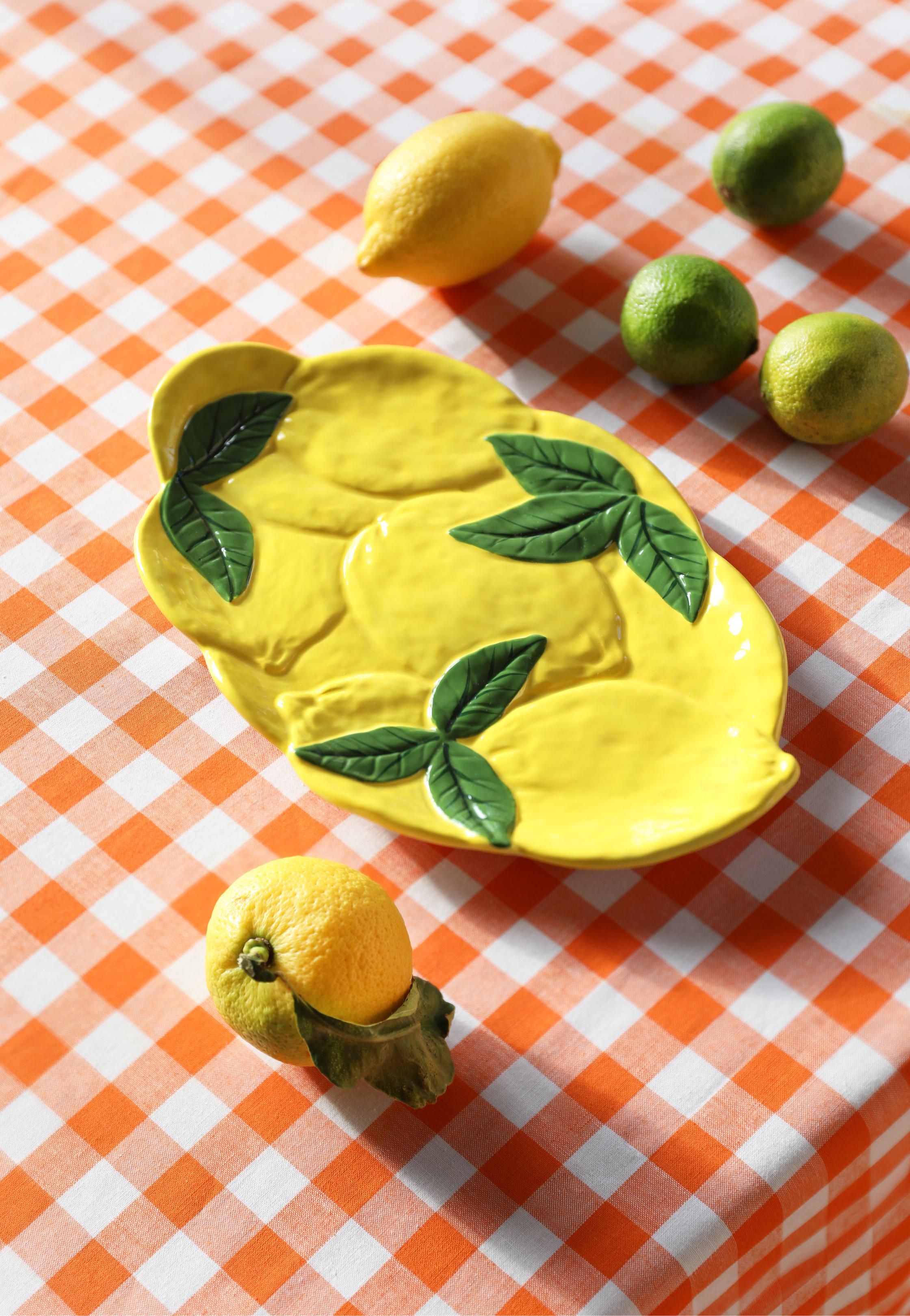 LEMON yellow platter with green
