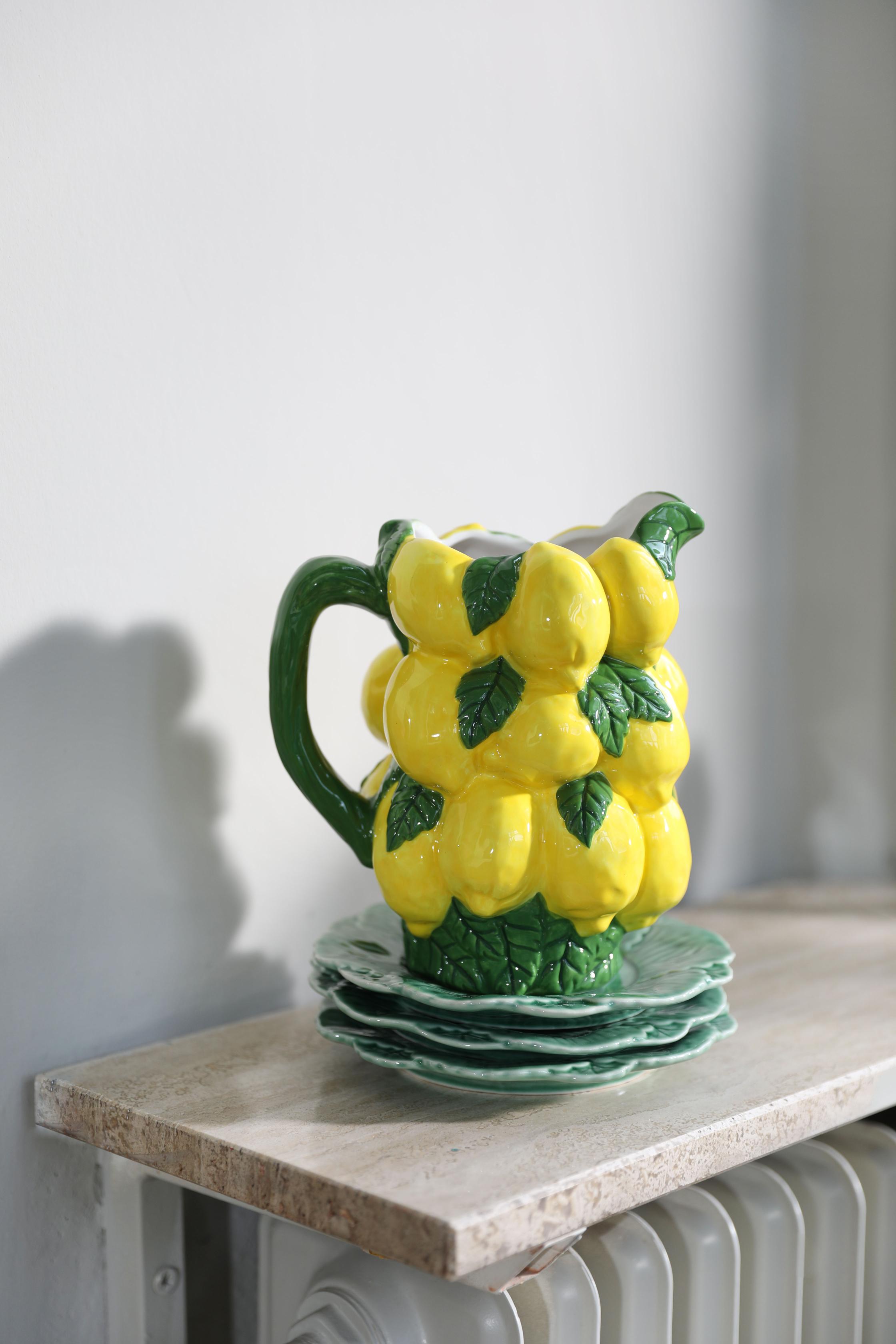 LEMON yellow pitcher with green