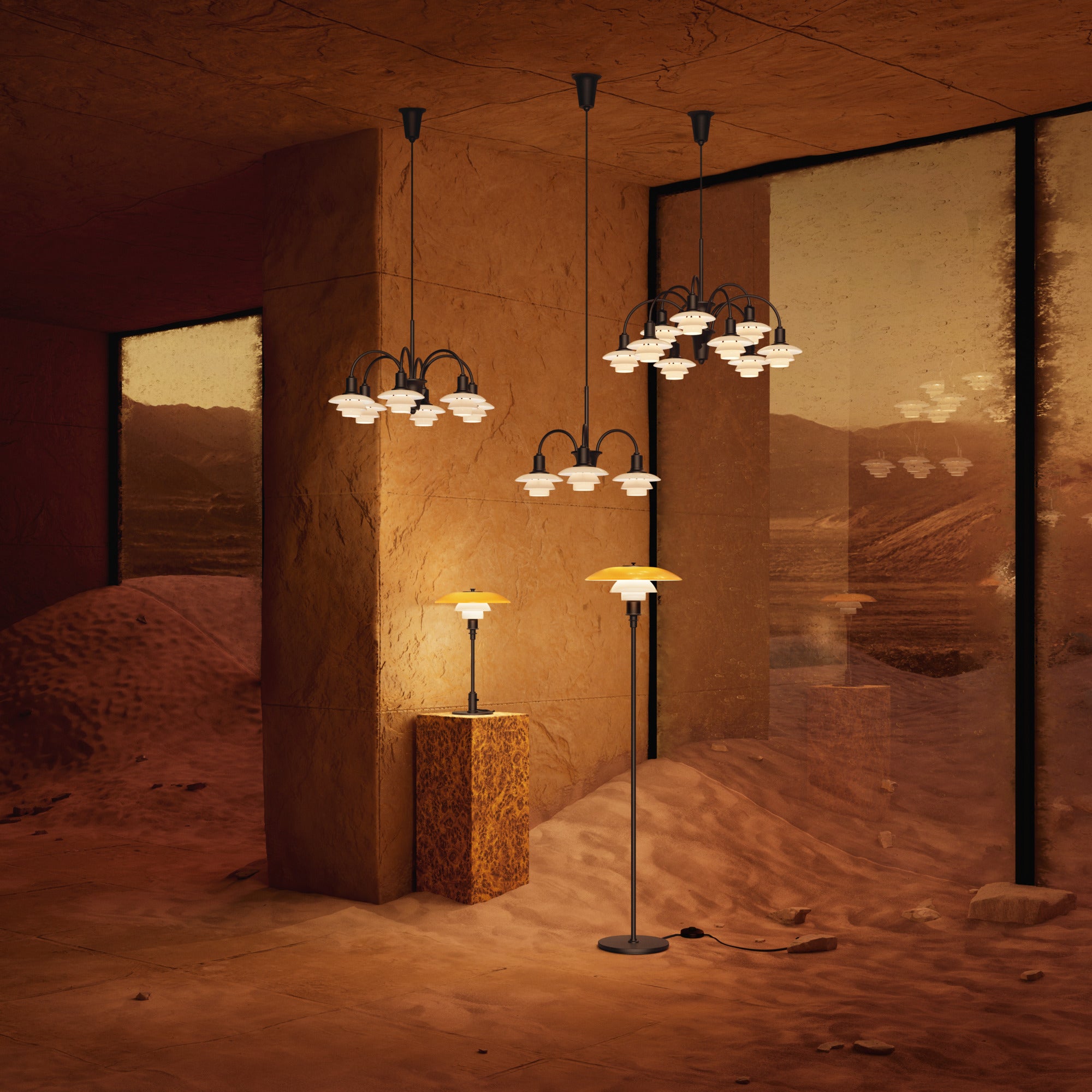 Table lamp PH 3/2 - century edition white with orange and brown base