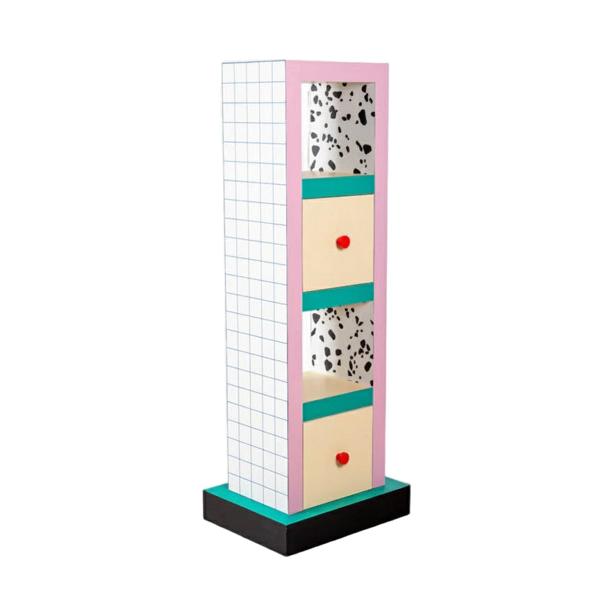 Badezimmerschrank SUPERSHELF BLUE GRID weiß mit Rosa und Gelb