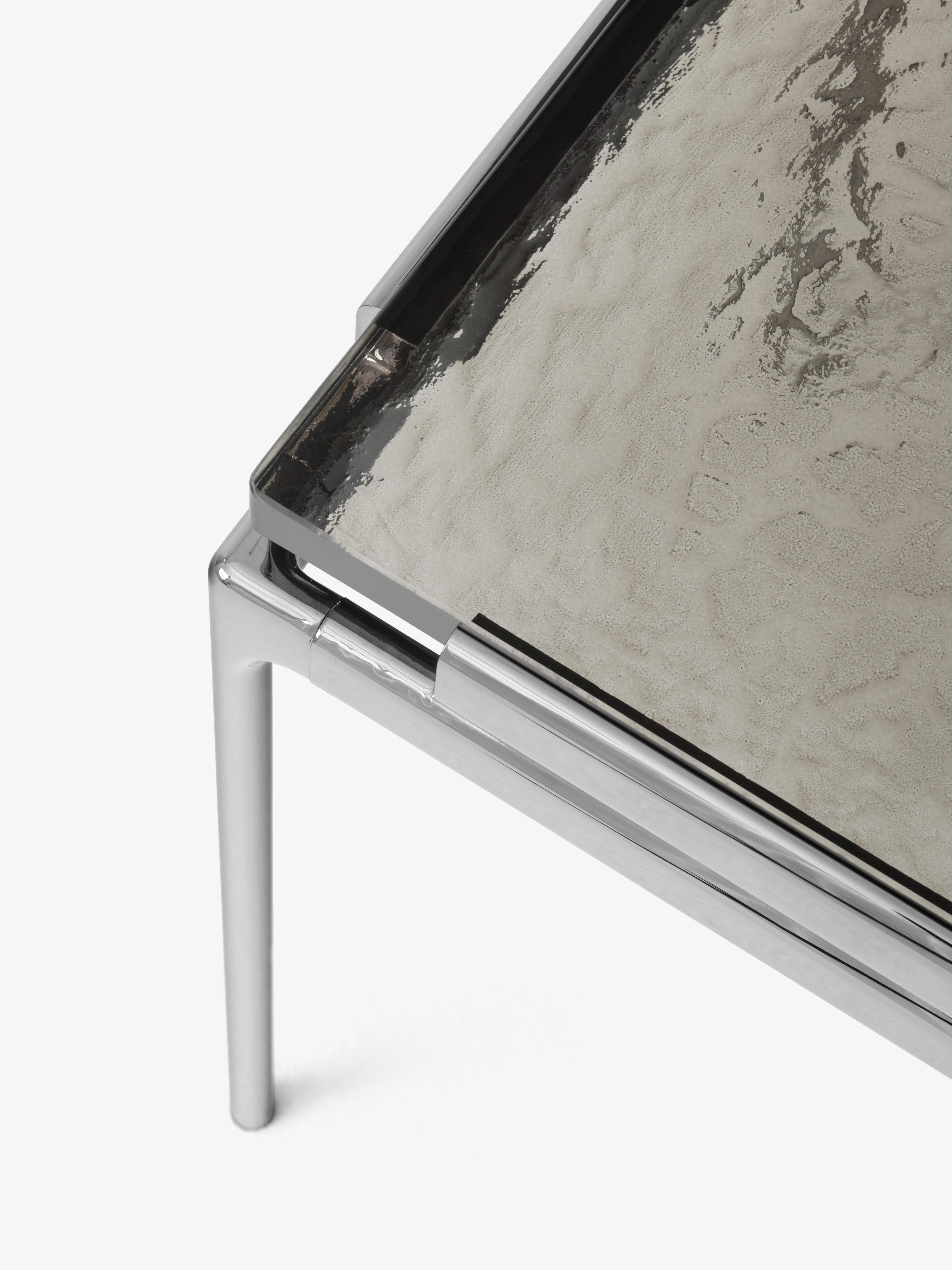 Square Coffee Table SETT LN13 with Smoky Glass Top and Chrome Base
